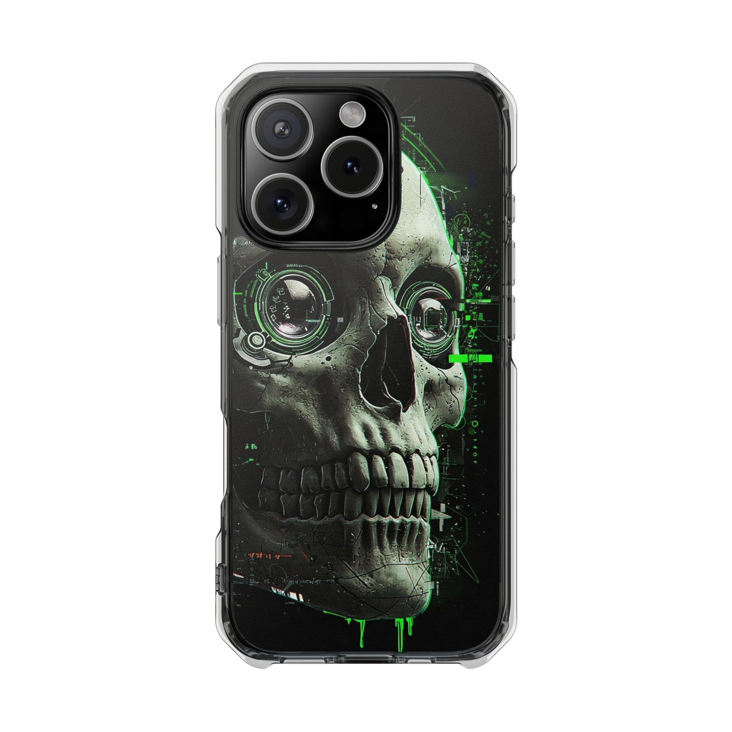 Gothic Skull Phone Case, Cyberpunk Design, Clear Impact Protection, Unique Gift for Him, Halloween Accessories, Tech Lover