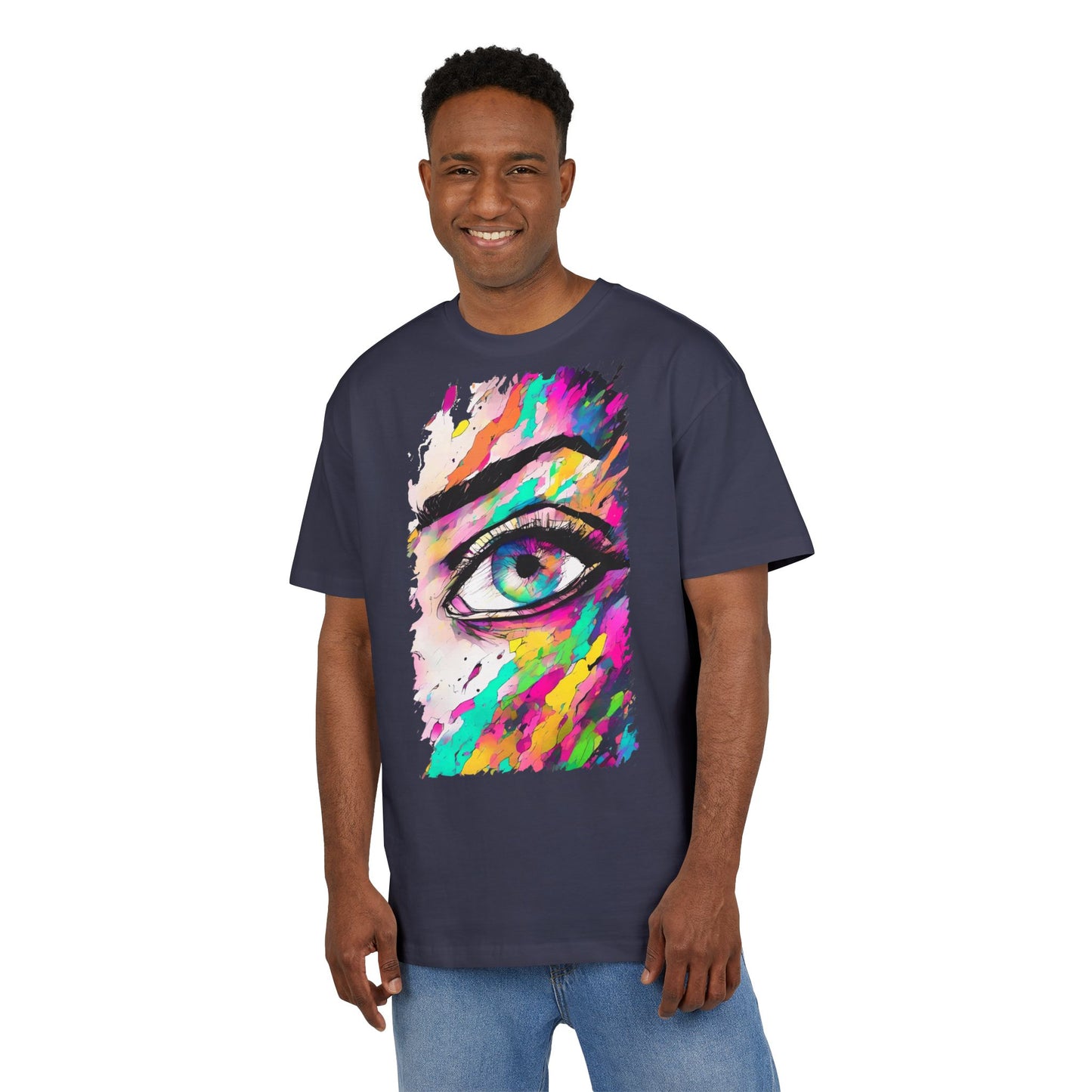 Colorful Eye Graphic Unisex Heavy Oversize Tee, Artistic T-Shirt, Casual Wear, Gift for Art Lovers, Streetwear Trends, Vibrant Style