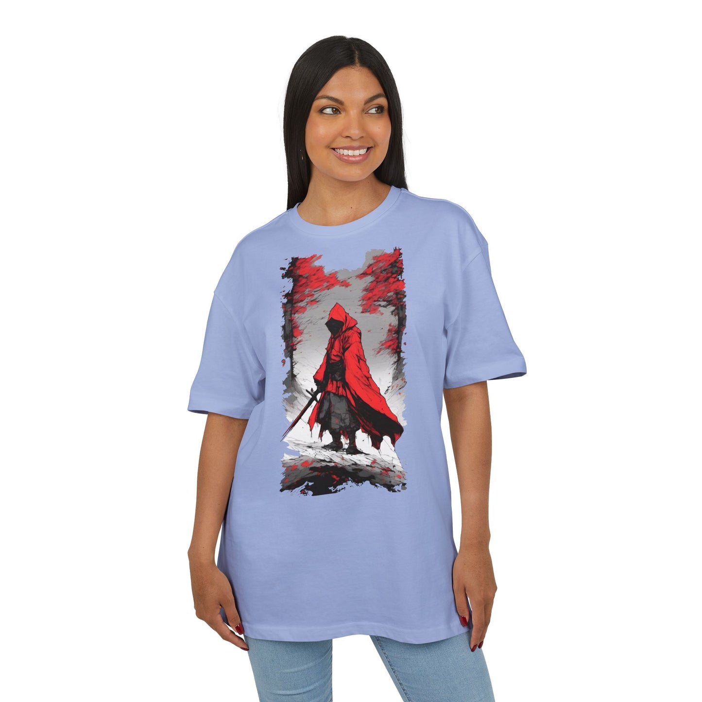 Stylish Unisex Heavy Oversize Tee - Red Hooded Figure Design, Graphic Tee, Casual Wear, Streetwear, Gifts for Men and Women