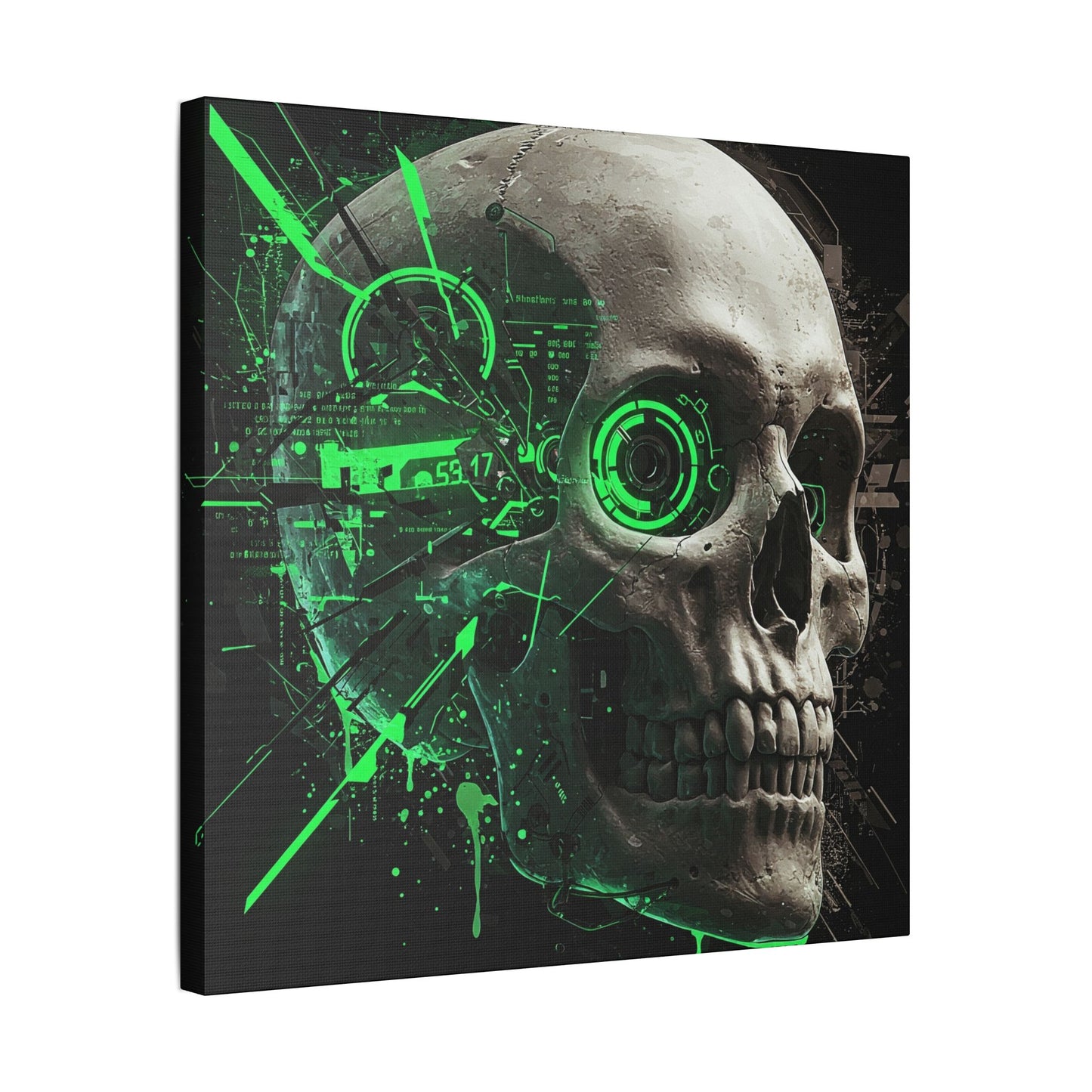 Digital Skull Art Wall Decor, Futuristic Skull Canvas Print, Cyberpunk Home Decor, Gothic Decoration, Unique Gift for Halloween