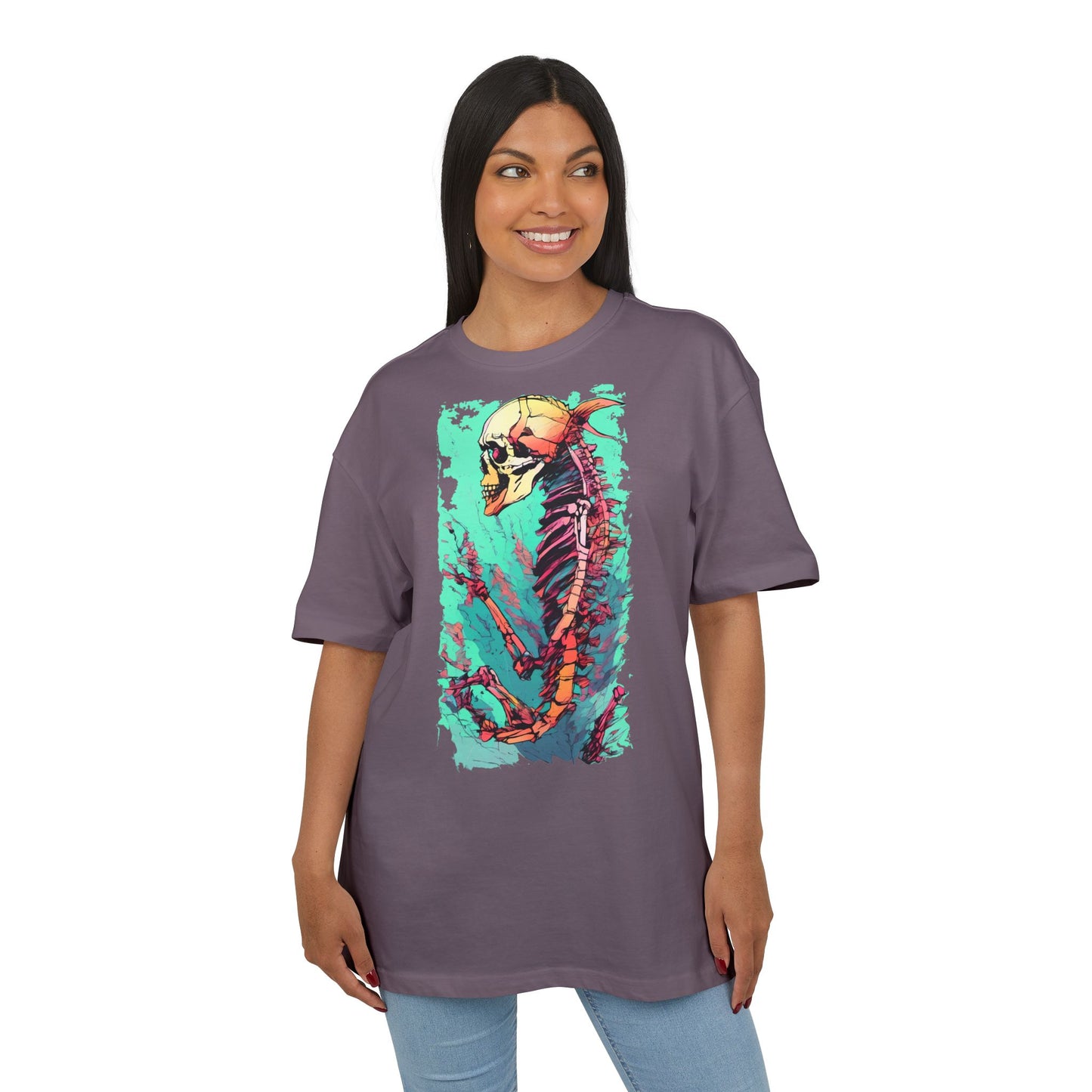 Colorful Skeleton Art Unisex Heavy Oversize Tee | Graphic Tee, Skeleton Shirt, Artsy Gift, Halloween Apparel, Trendy Streetwear