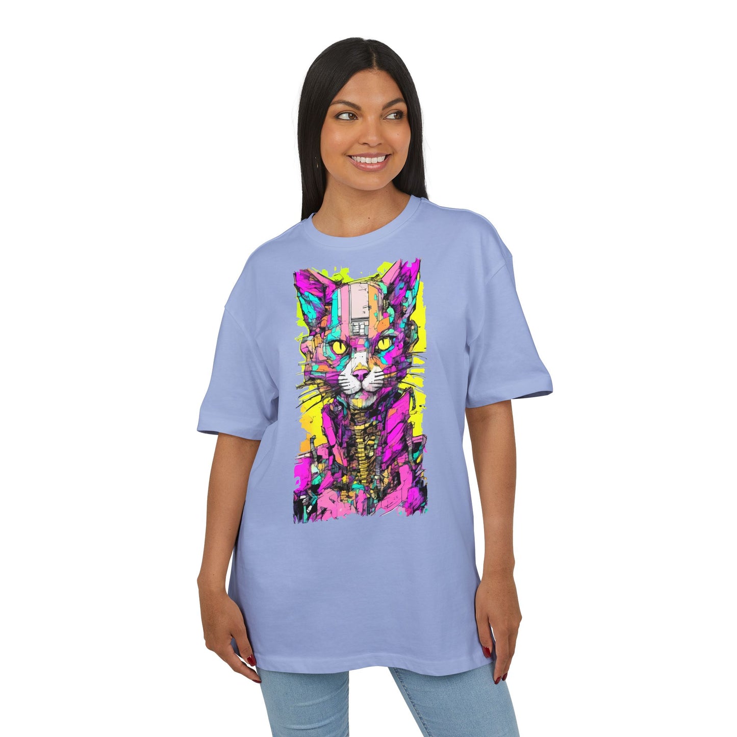 Colorful Cat Graphic Tee, Unisex Heavy Oversize T-Shirt, Funky Cat Art Shirt, Gift for Cat Lovers, Unique Casual Wear