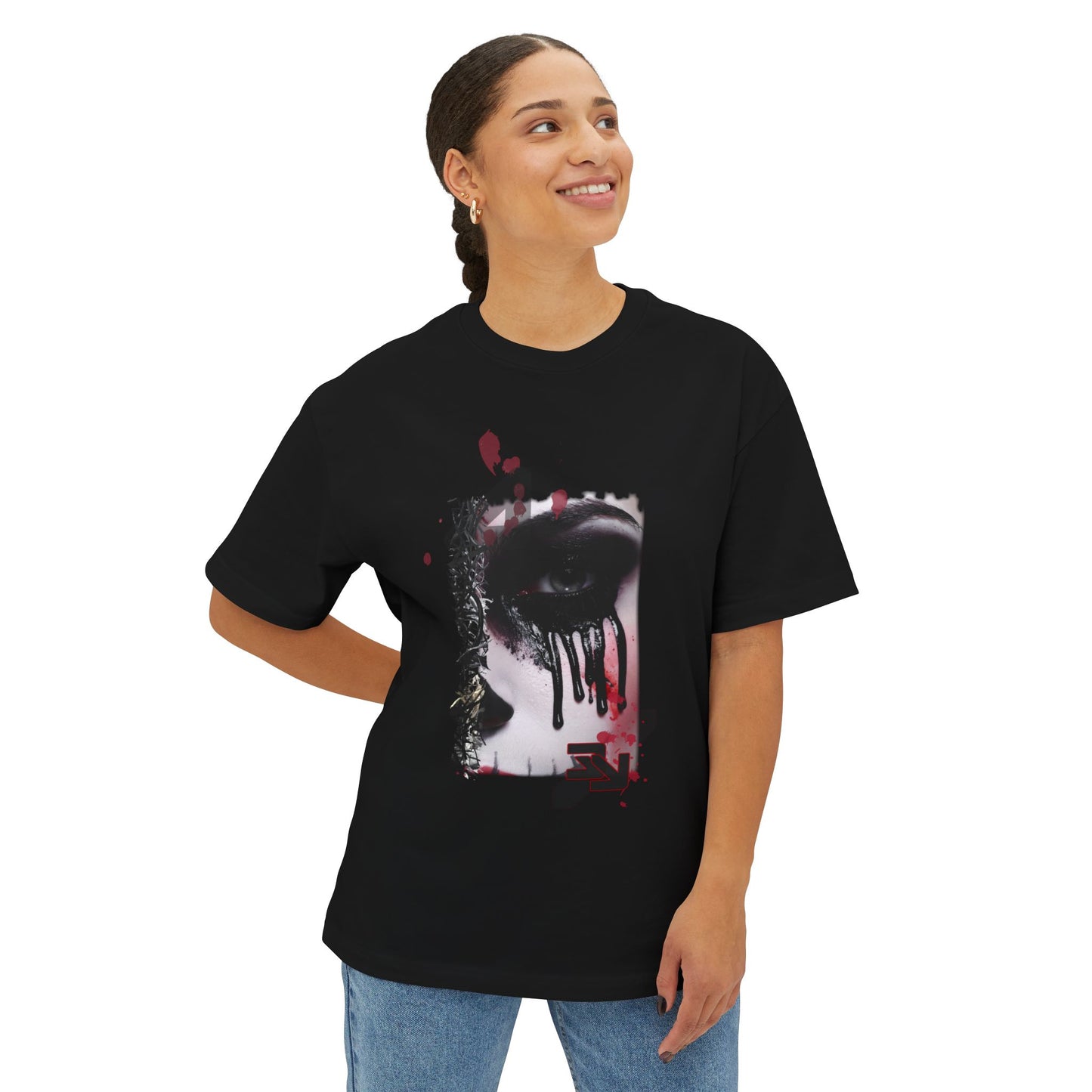 Chic Oversized Graphic Tee - Edgy Art Shirt, Casual Everyday Wear, Fashion Statement, Gift for Art Lovers, Unisex Street Style