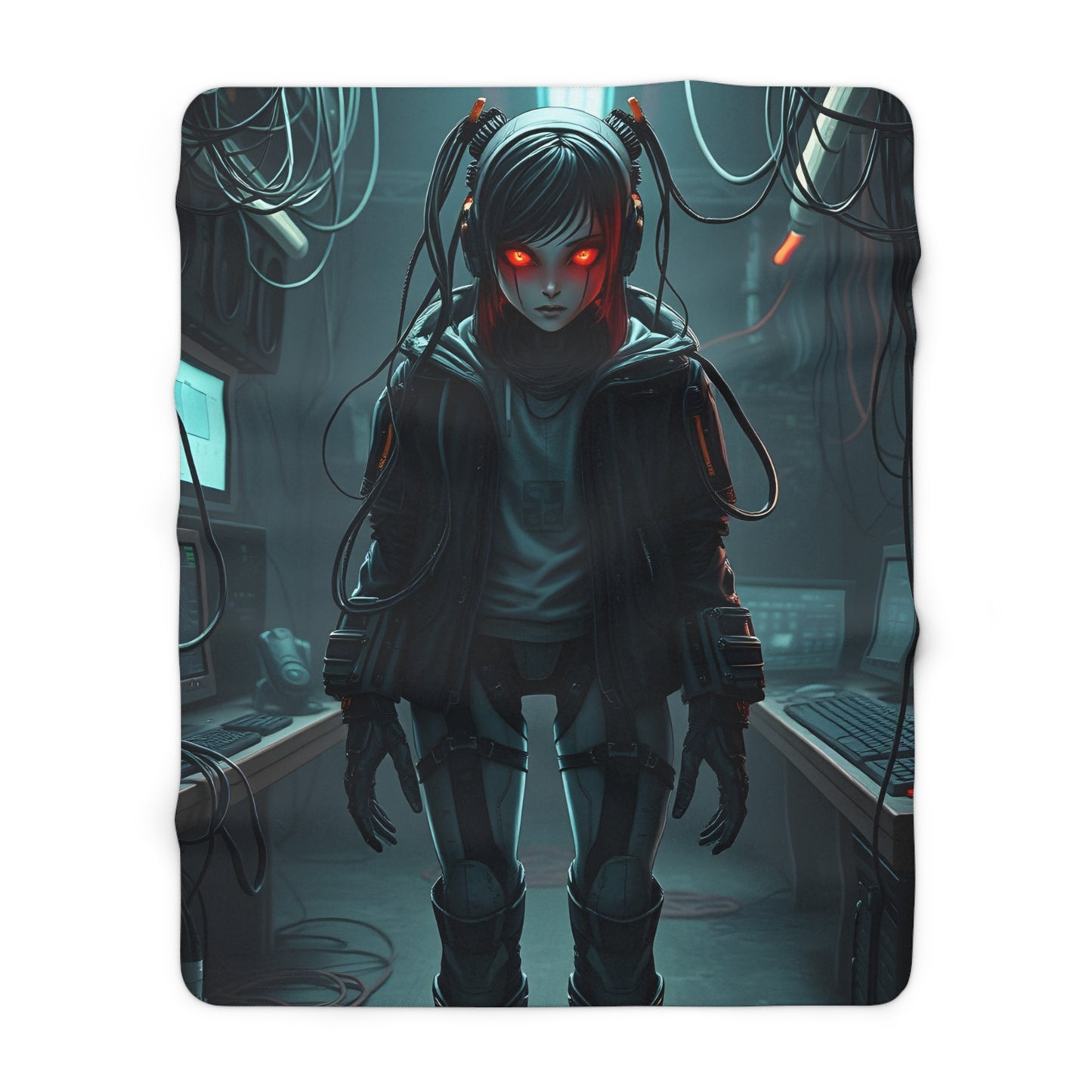 Futuristic Sherpa Fleece Blanket with Cyberpunk Design