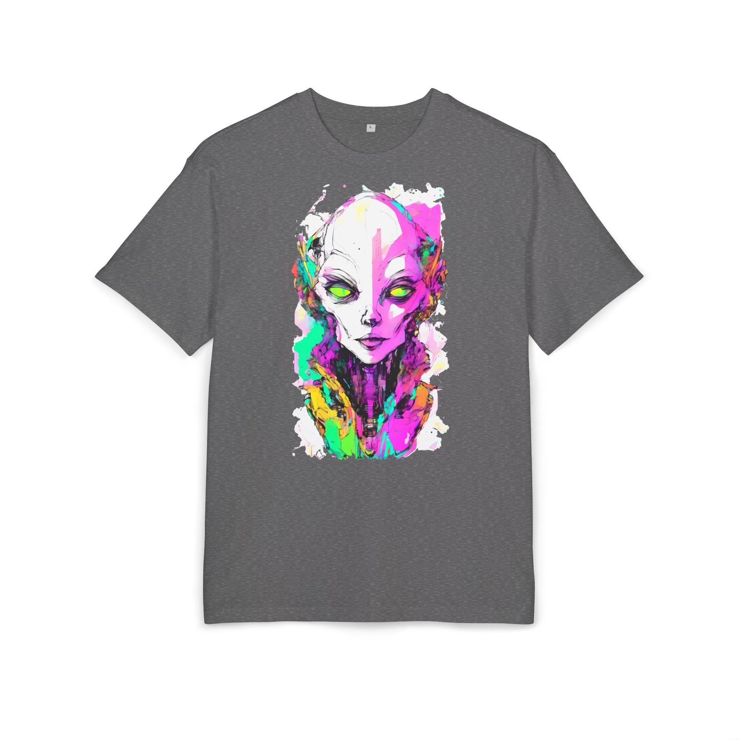 Colorful Alien Graphic Unisex Heavy Oversize Tee | Casual Streetwear, Gift for UFO Enthusiasts, Statement Tee, Festival Wear, Unique Art Tee