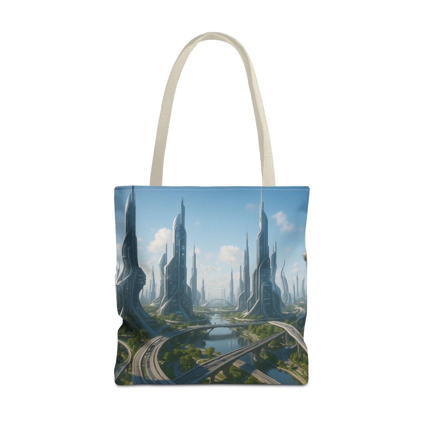 Futuristic Cityscape Tote Bag, Eco-Friendly Bag, Art Print Tote, Unique Shoulder Bag, Travel Tote, Stylish Shopping Bag, Gift for Her