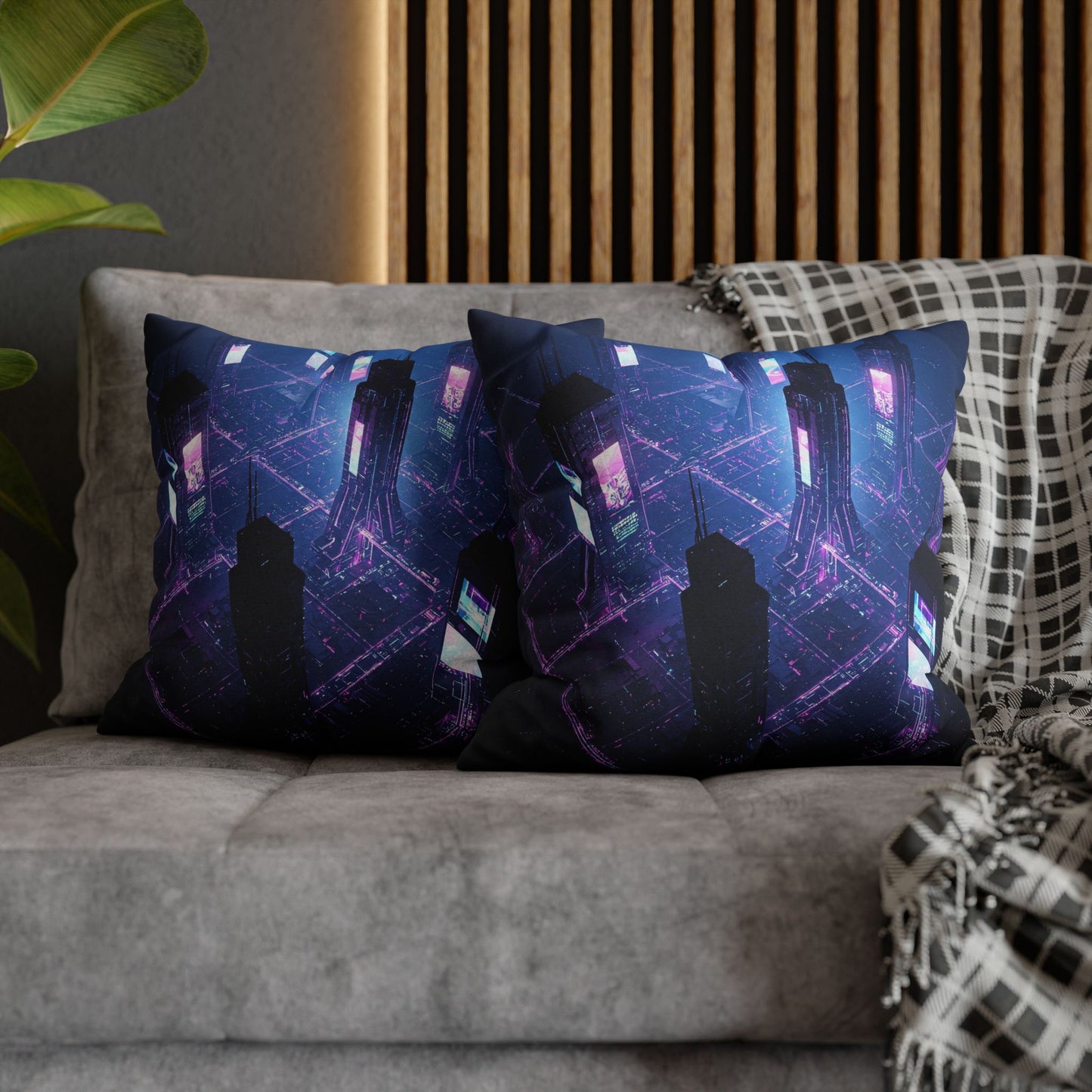 Futuristic Cityscape Pillowcase, Home Decor, Throw Pillow Cover, Gift for Gamers, Cyberpunk Vibe, Modern Bedroom Accent
