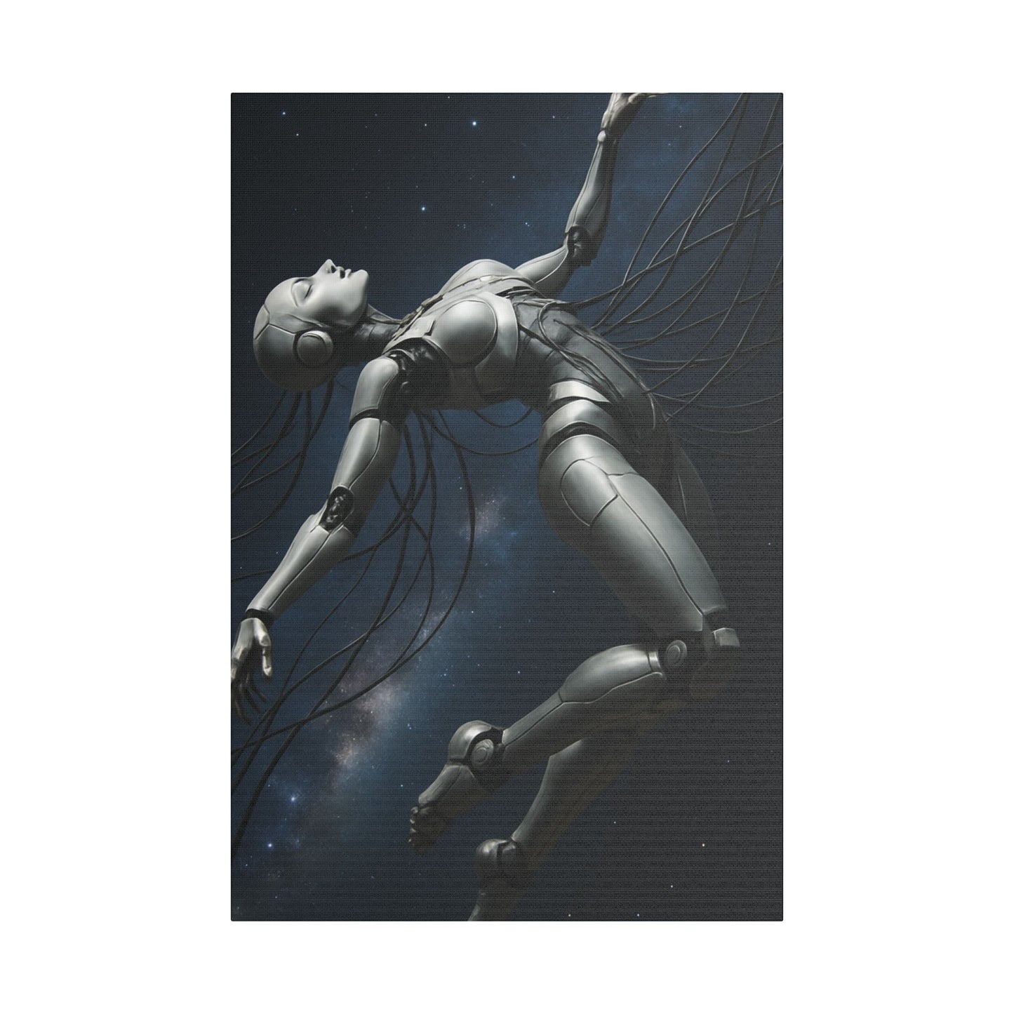Satin Canvas Art Print, Futuristic Robot Wall Decor, Unique Home Artwork, Cyberpunk Aesthetic, Gift for Tech Lovers