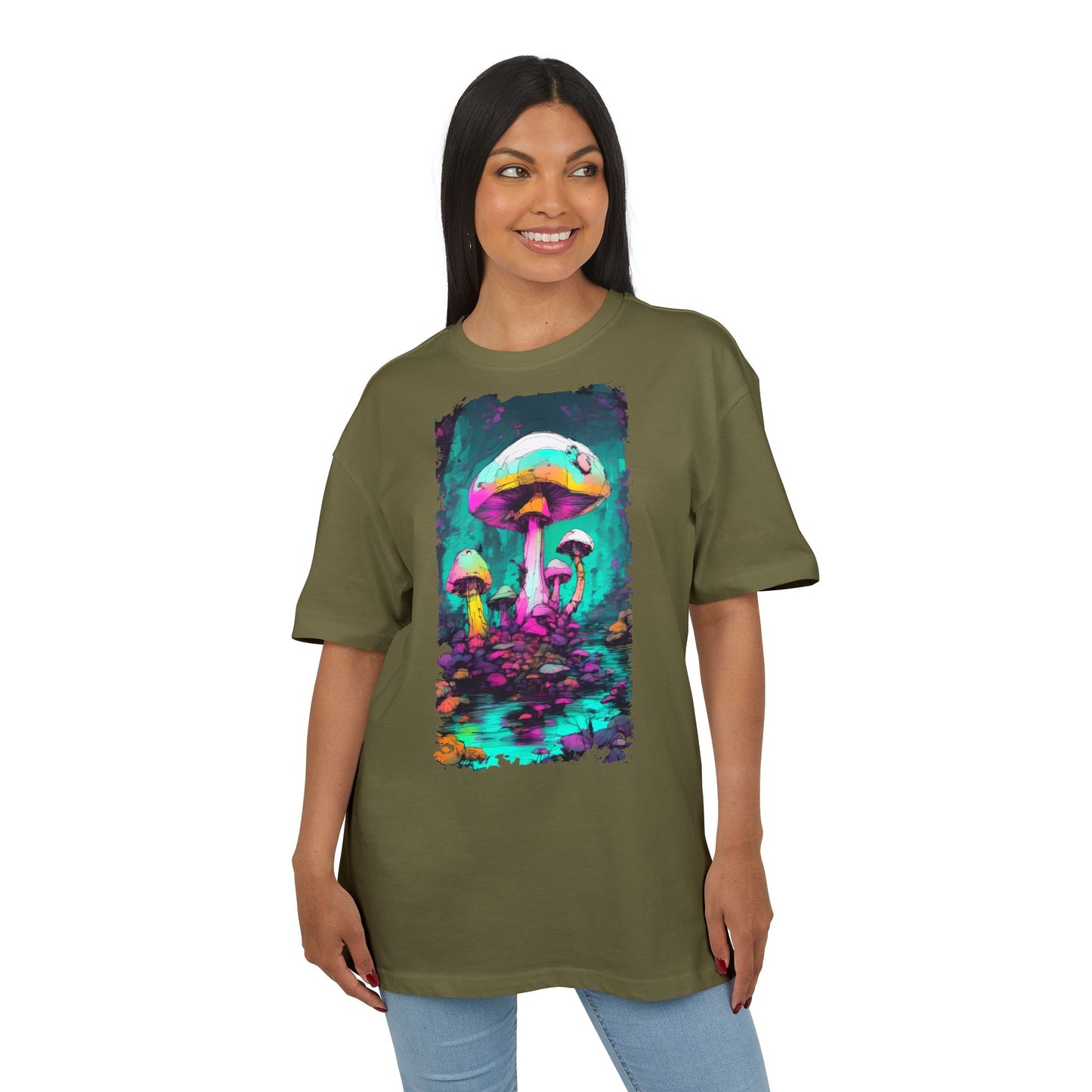 Psychedelic Mushroom Unisex Oversized Tee, Retro Graphic T-Shirt, Festival Wear, Street Style, Unique Gift for Nature Lovers