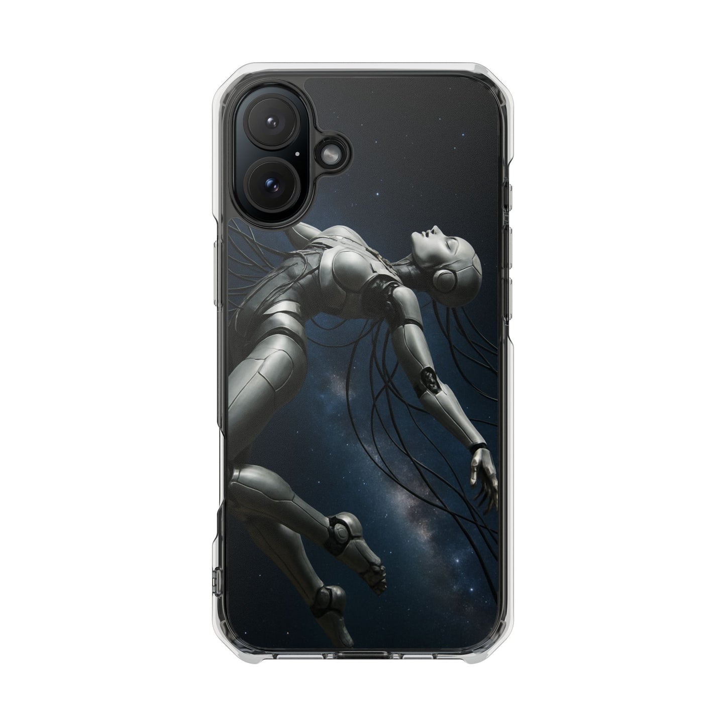 Futuristic Phone Case, Artistic Clear Impact Case for Tech Lovers, Robot Design Phone Cover, Unique Gift for Geeks, Space Theme