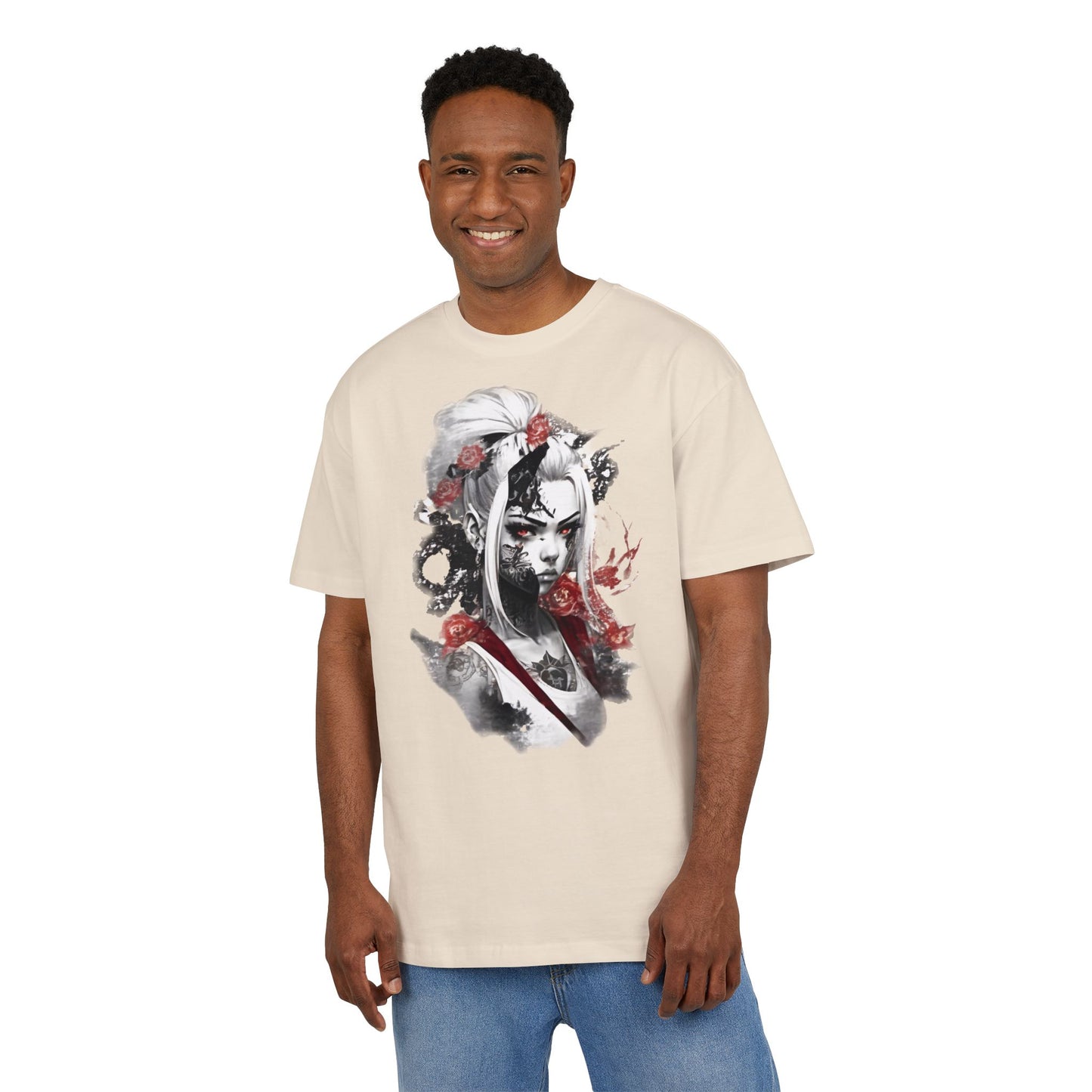 Artistic Unisex Heavy Oversize Tee - Bold Floral Graphics