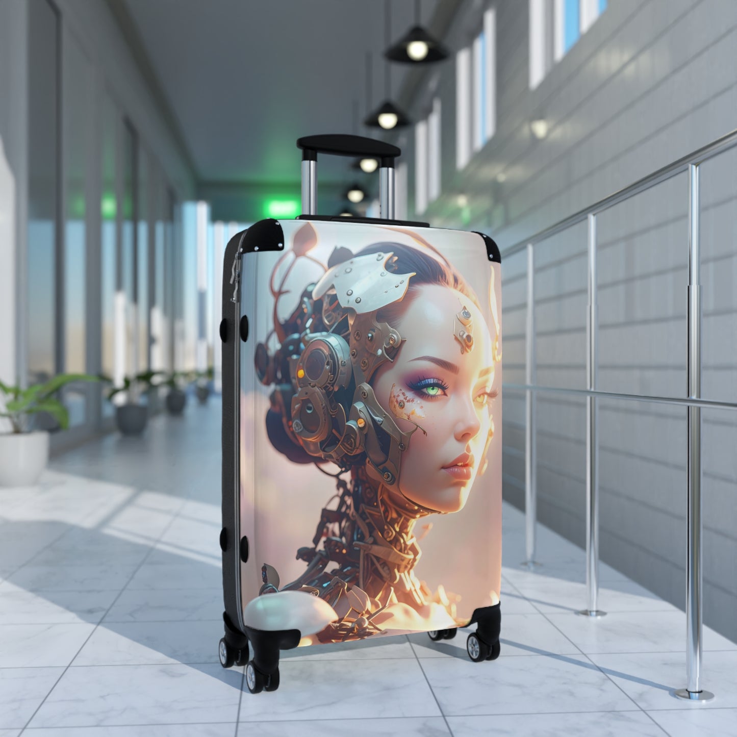 Futuristic Travel Suitcase with Robotic Design, Stylish Luggage, Carry-On Bag for Modern Travelers, Unique Gift for Adventurers