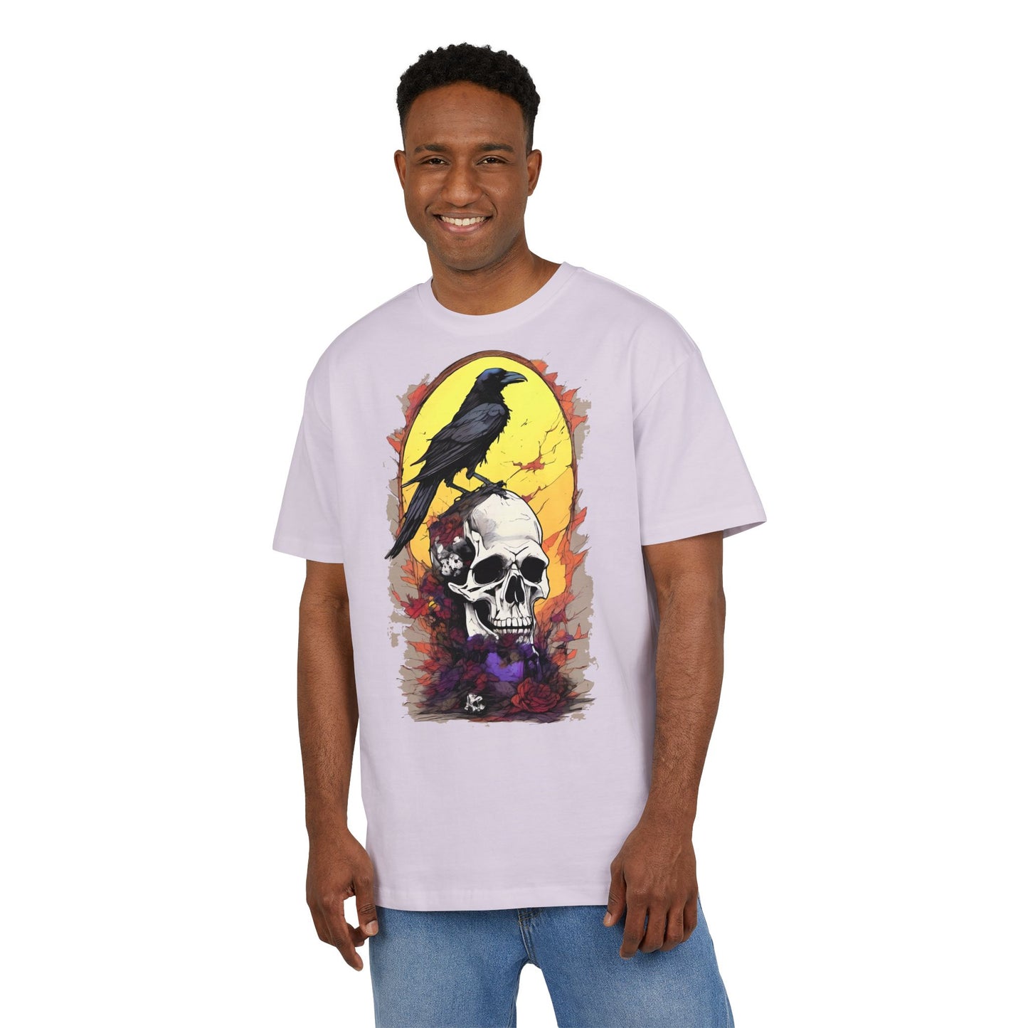 Gothic Raven & Skull Tee, Unisex Oversized Shirt, Edgy Halloween Fashion, Alternative Streetwear, Unique Graphic Tee, Perfect Gift