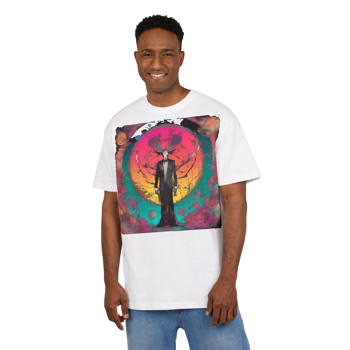 Vibrant Artistic Oversize Tee - Unisex Heavyweight T-Shirt, Bohemian Style, Gift for Art Lovers, Festival Wear, Casual Chic