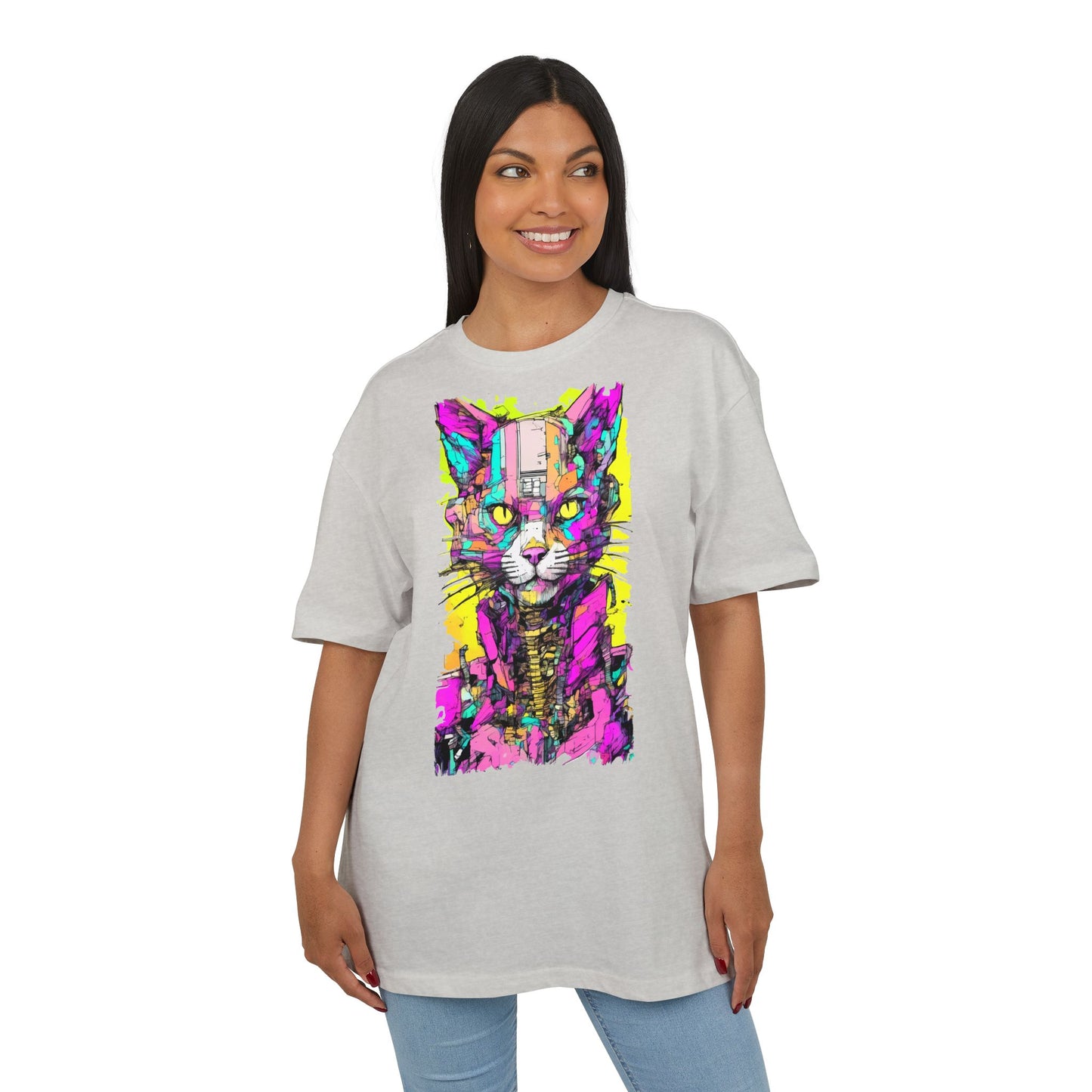 Colorful Cat Graphic Tee, Unisex Heavy Oversize T-Shirt, Funky Cat Art Shirt, Gift for Cat Lovers, Unique Casual Wear