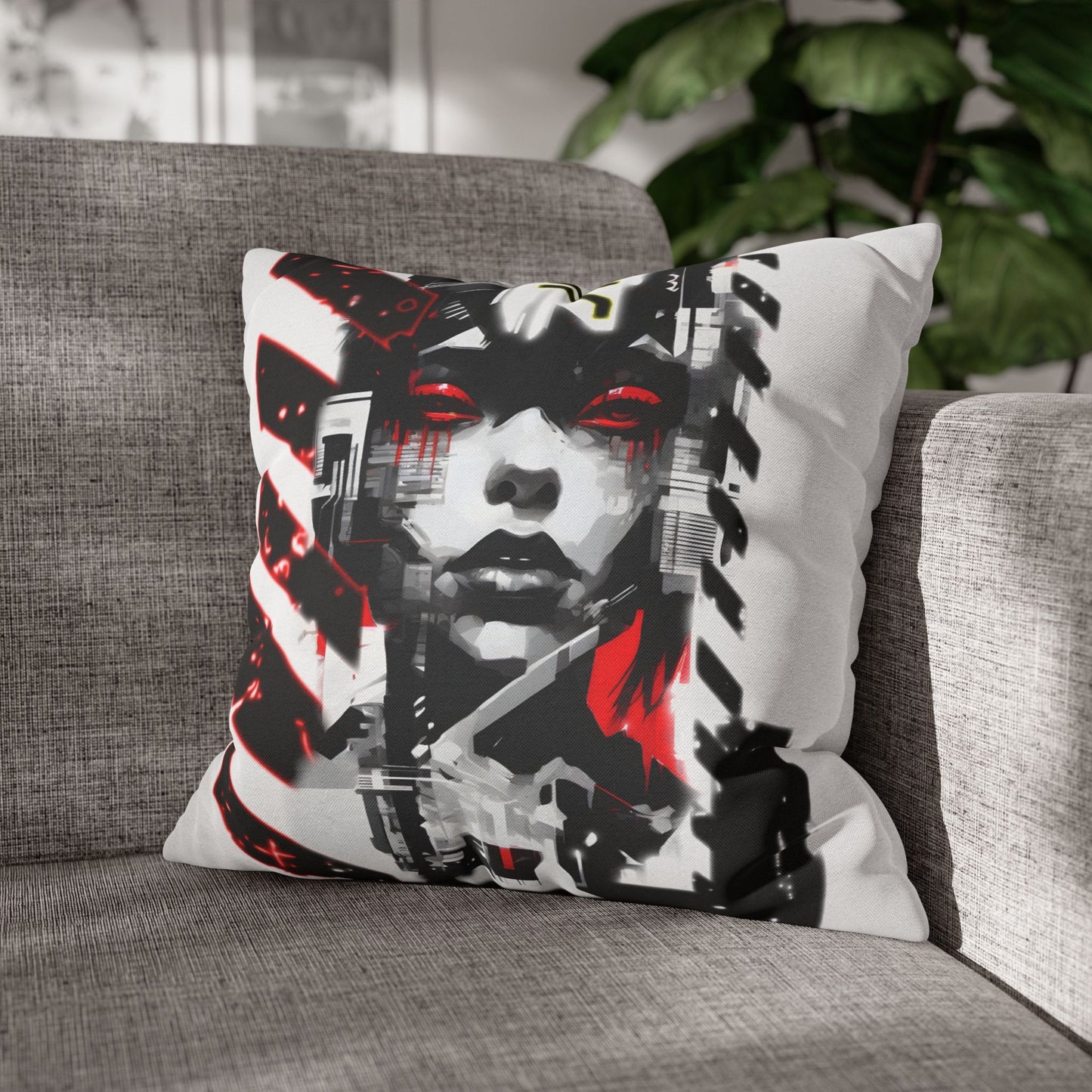 Bold Graphic Pillowcase, Unique Decorative Cushion Cover for Modern Home, Cyberpunk Art Decor, Gift for Art Lovers, Stylish Throw Pillow