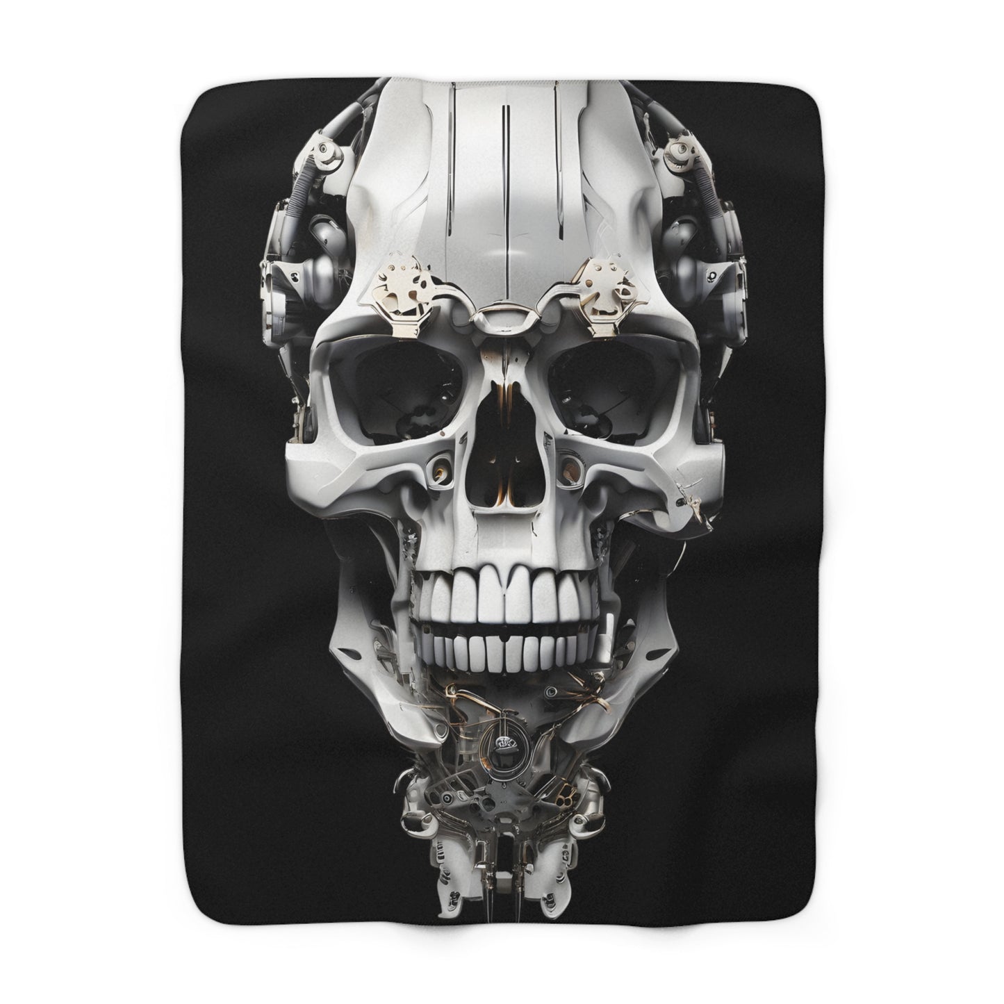 Sherpa Fleece Blanket with Futuristic Cyber Skull Design