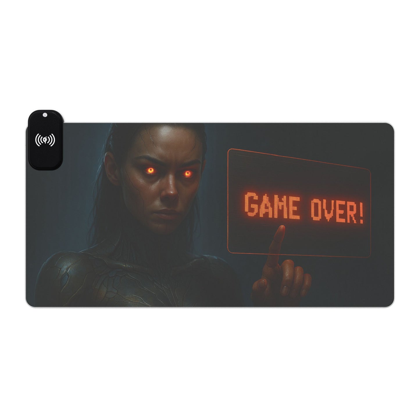 LED Gaming Mouse Pad with Wireless Charging - Game Over Design, Computer Accessory, Gamer Gift, Desk Decor, LED Light Pad, Gaming Desk