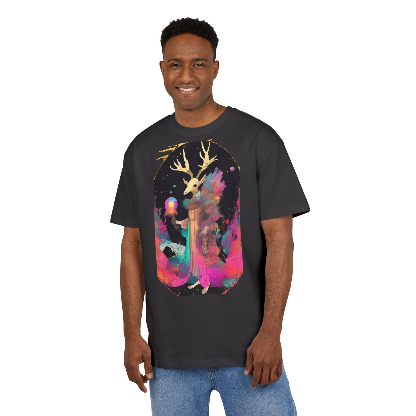 Cosmic Stag Unisex Oversize Tee | Bohemian Vibe T-Shirt, Fantasy Apparel, Unique Gift, Art-Inspired Fashion, Summer Style