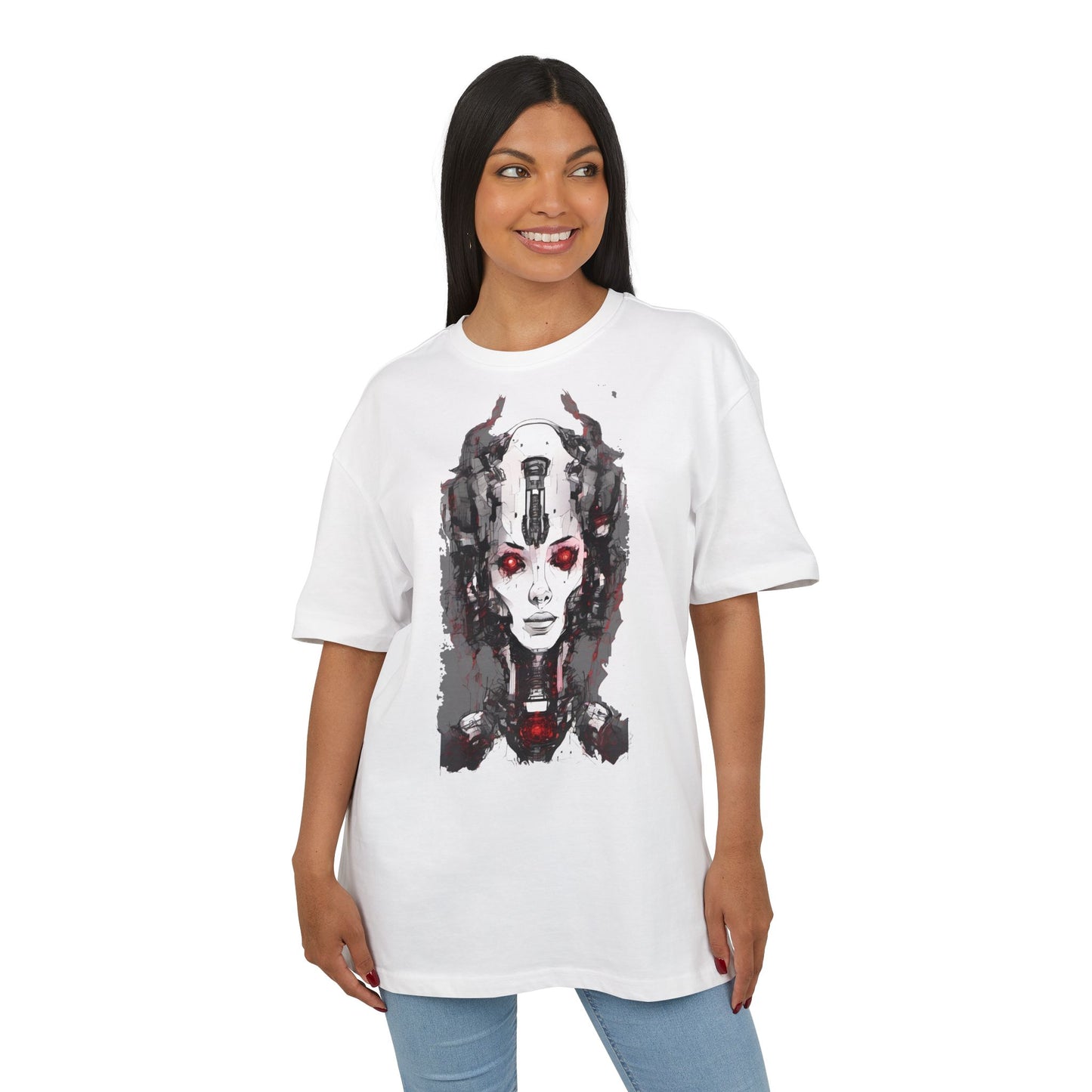 Futuristic Graphic Tee, Unique Oversized T-Shirt, Stylish Casual Wear, Perfect Gift for Art Lovers, Bold Design for Teens