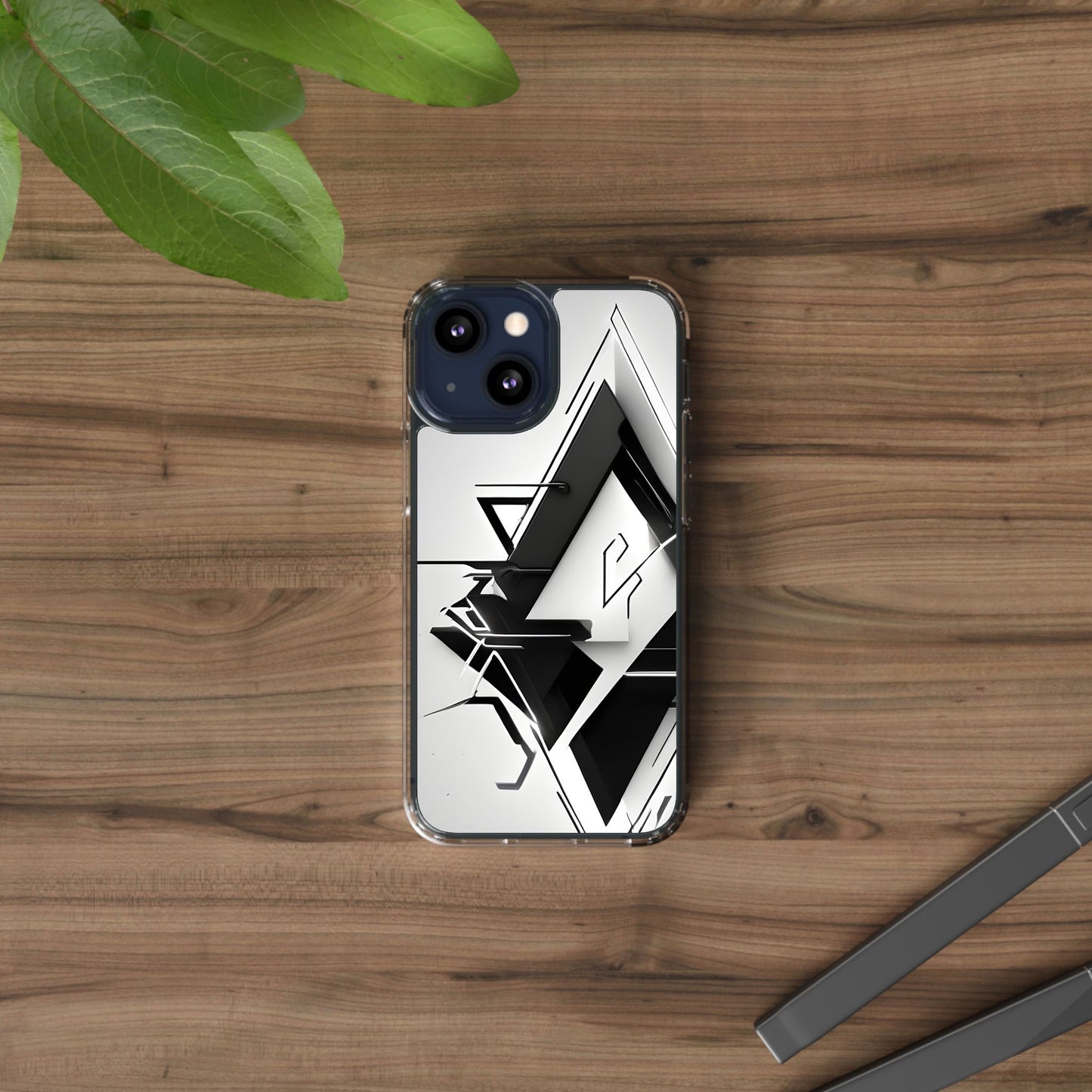 Clear Phone Case with Abstract Edgy Design Print
