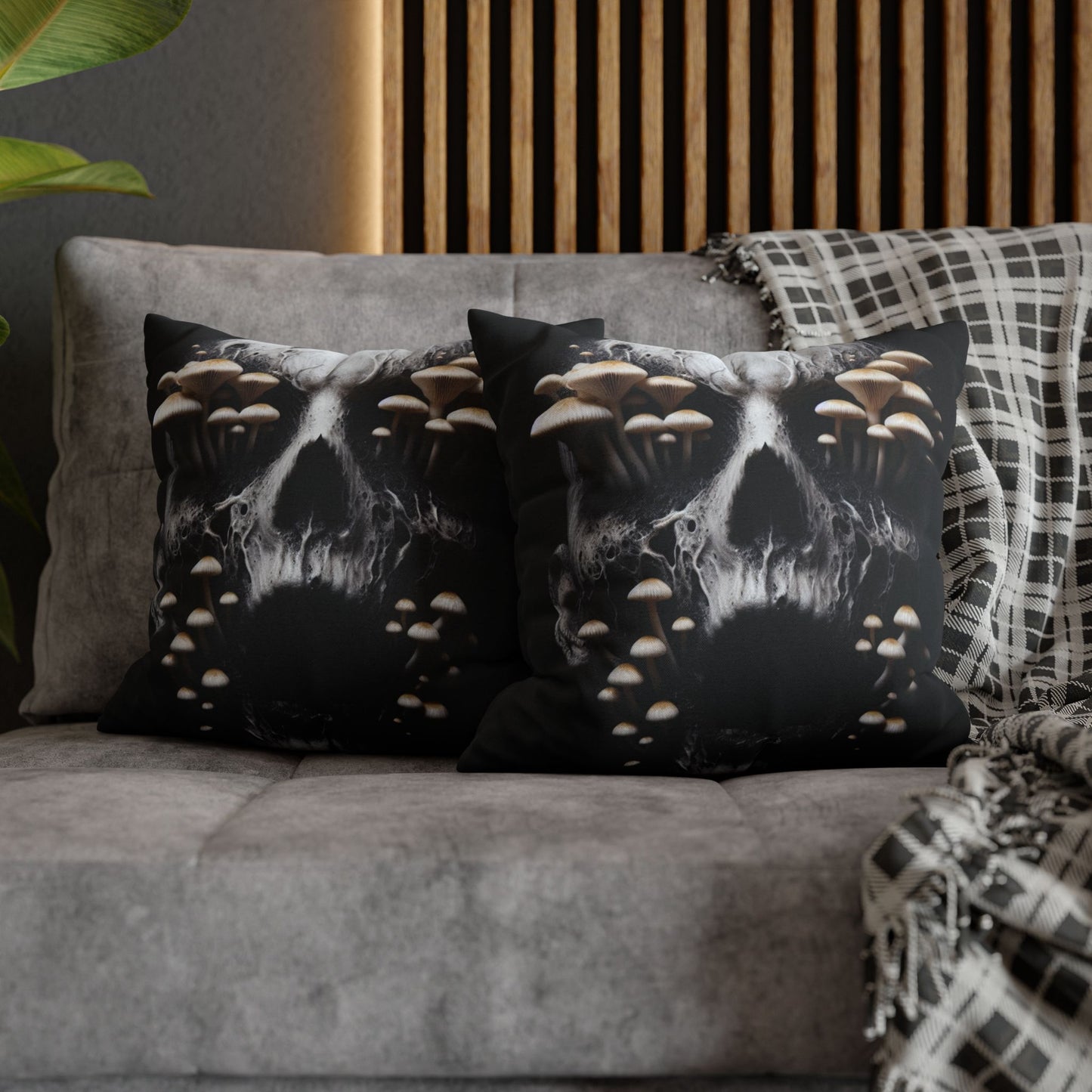 Gothic Mushroom Skull Pillowcase - Home Decor, Halloween, Gothic Style, Unique Gift, Bed and Couch Accent