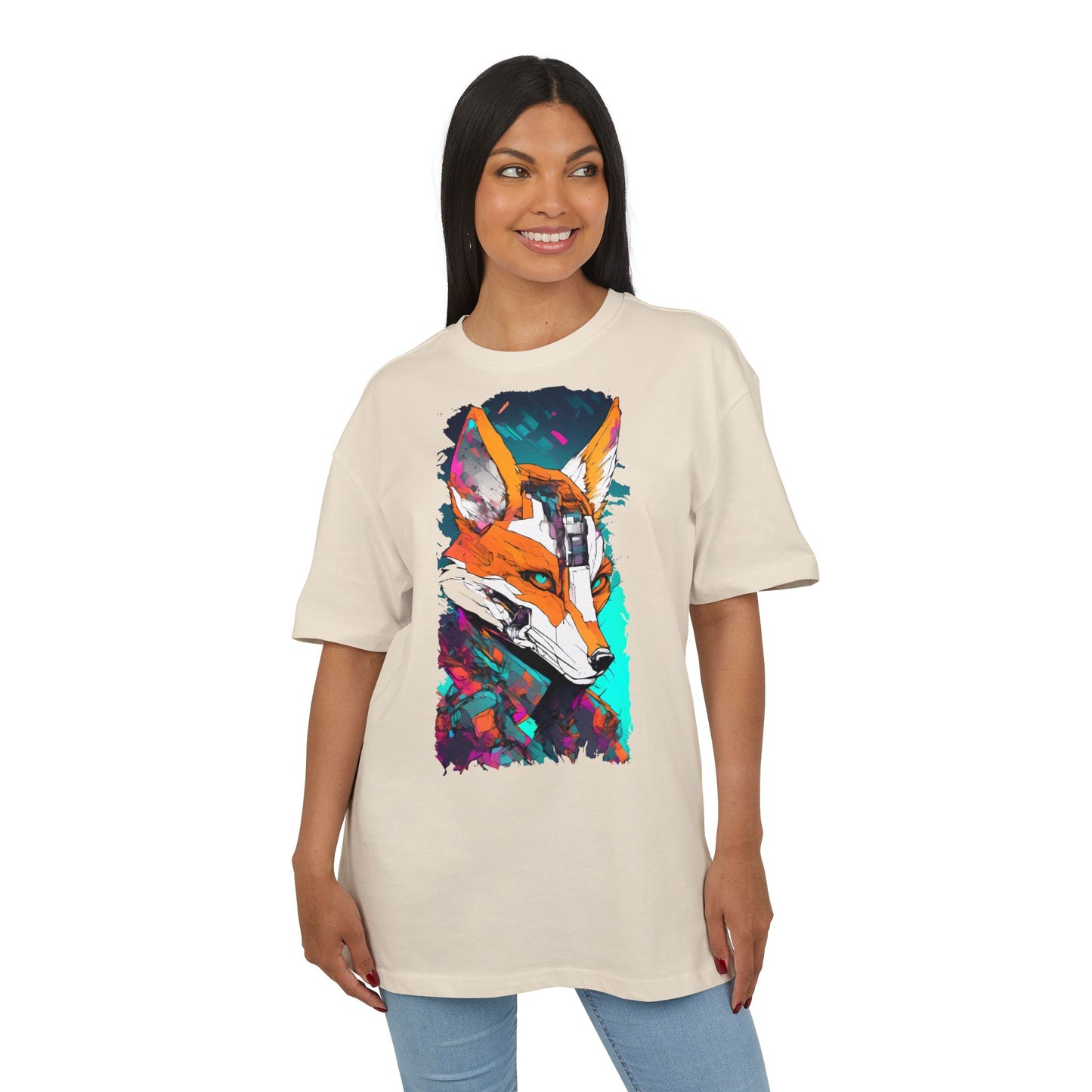 Futuristic Fox Design Unisex Oversize Tee, Graphic Tee, Cool T-Shirt, Unique Gift, Casual Wear