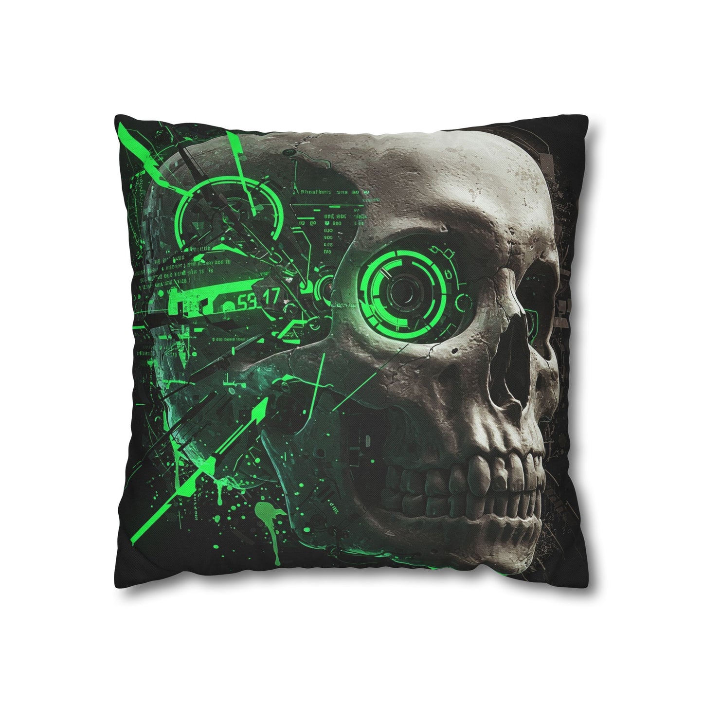 Futuristic Skull Pillowcase - Edgy Home Decor, Gothic Accessories, Cyberpunk Living Room, Halloween Decorations, Unique Gift Idea