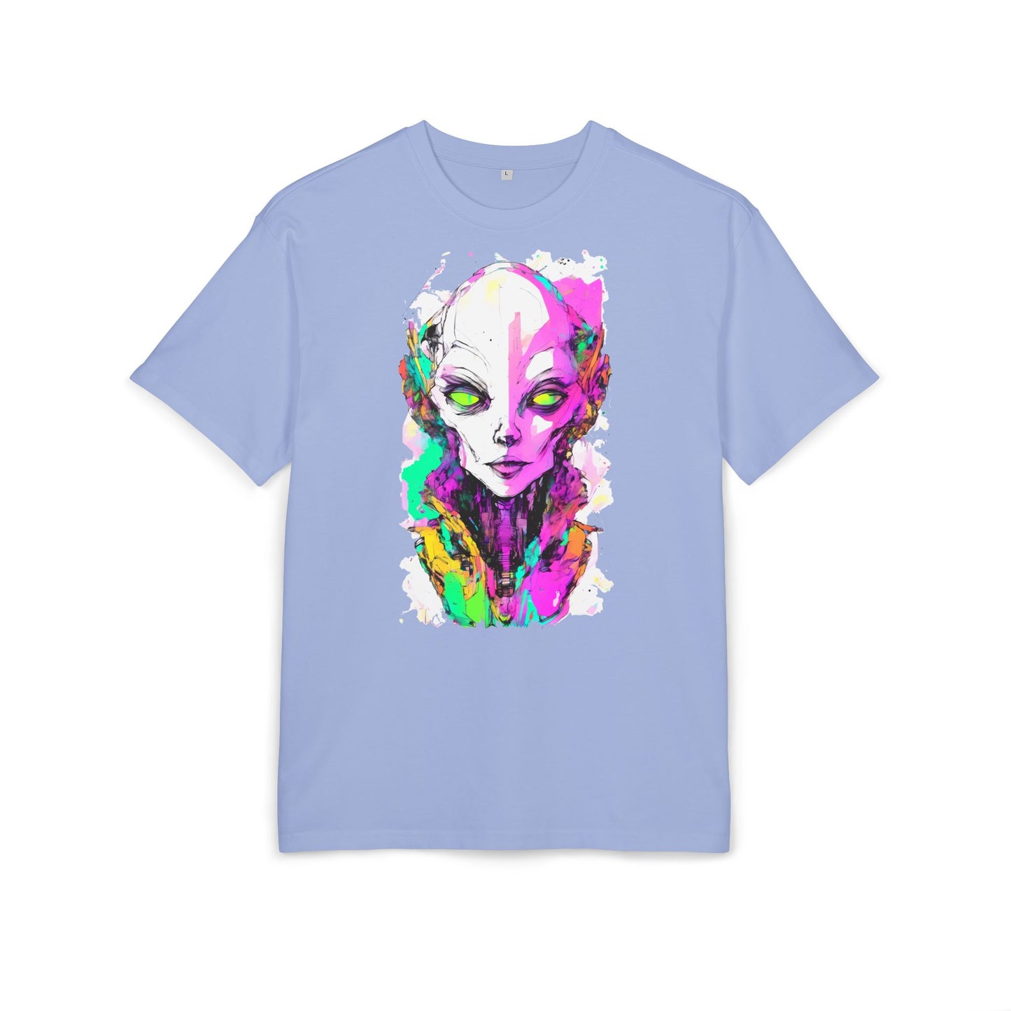 Colorful Alien Graphic Unisex Heavy Oversize Tee | Casual Streetwear, Gift for UFO Enthusiasts, Statement Tee, Festival Wear, Unique Art Tee