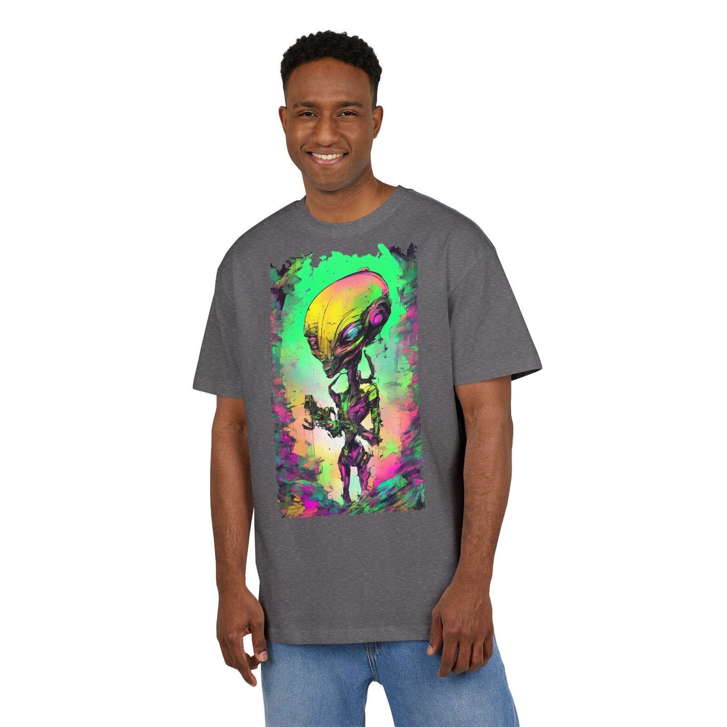 Cosmic Alien Art Tee - Unisex Heavy Oversize Tee, Retro Space Vibe Shirt, Gift for Sci-Fi Lovers, Casual Wear, Unique Graphic T-Shirt