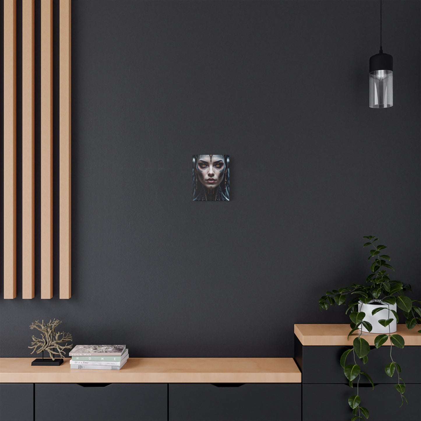 Futuristic Stretched Canvas Art, Cyberpunk Wall Décor, Unique Home Decor, Robot Portrait, Gothic Art Giveaway