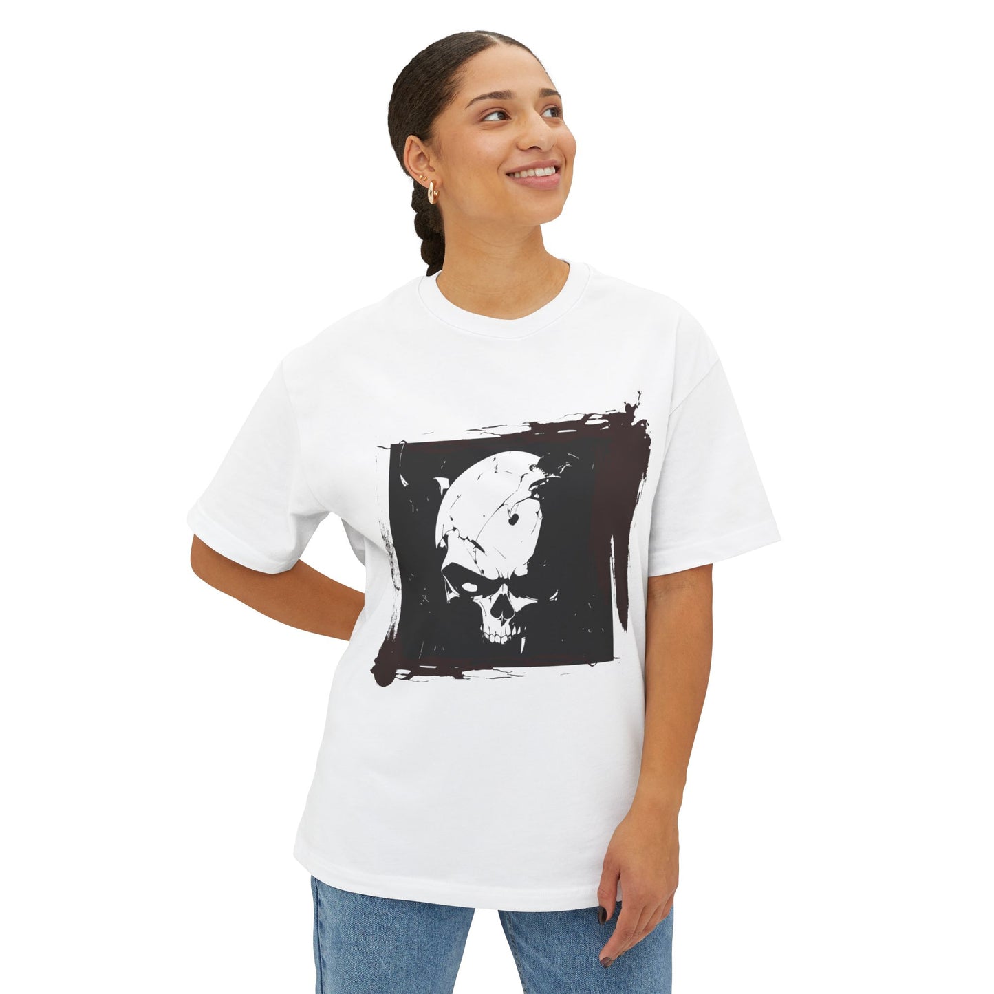 Edgy Skull Graphic Tee | Unisex Oversized Boxy Tee for Casual Wear, Halloween, Street Style, Gift for Him/Her, Unique Fashion