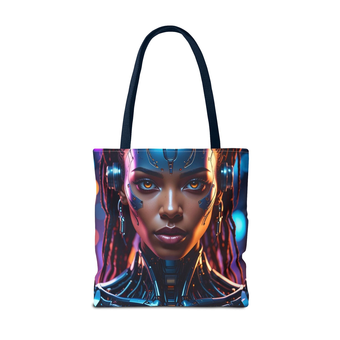 Futuristic Cyberpunk Tote Bag, AOP Tote, Cool Gift for Tech Lovers, Stylish Bag for Everyday Use, Space-Themed Fashion