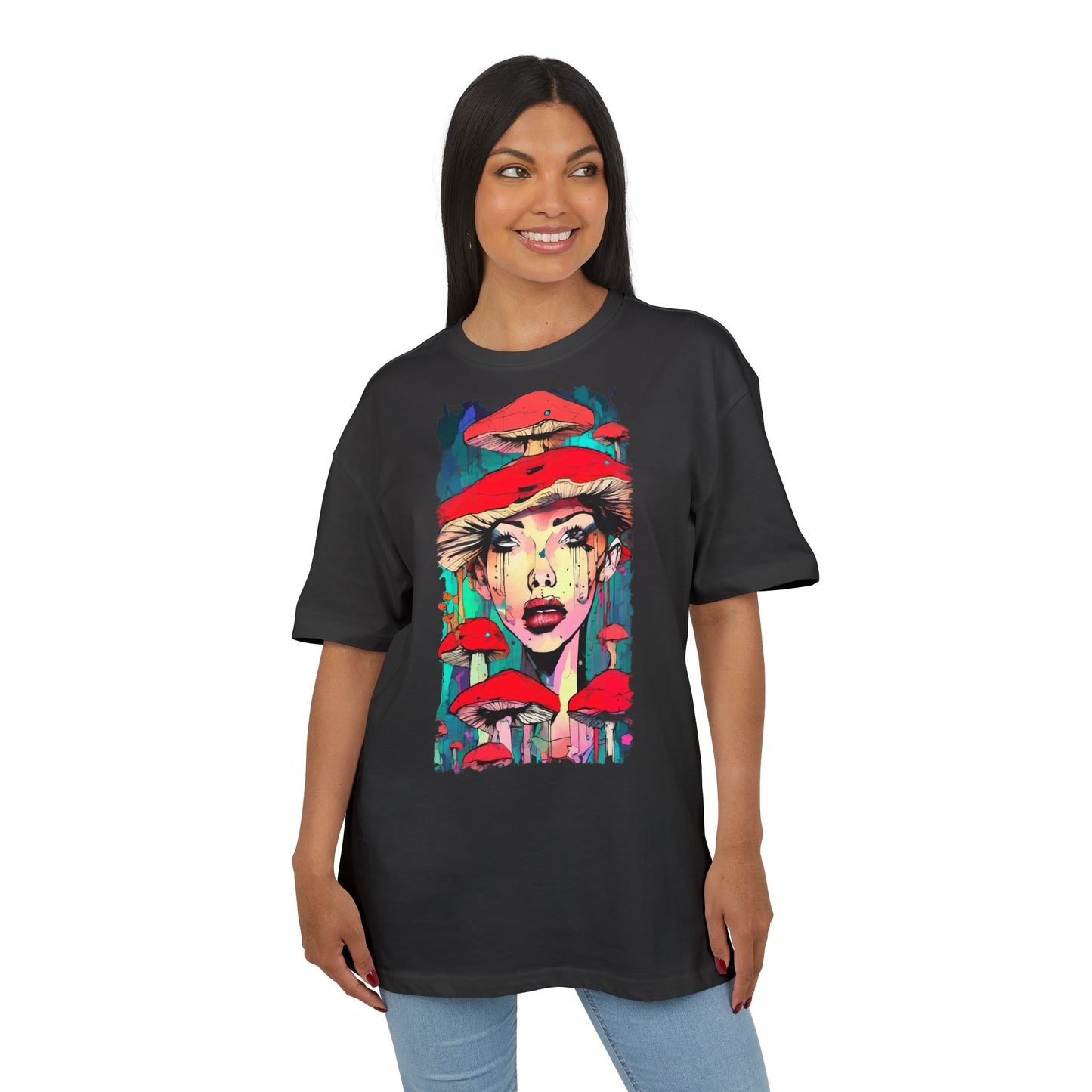 Colorful Art Tee, Unisex Heavy Oversize Tee with Mushroom Design, Casual Wear, Graphic Shirt, Gift for Art Lovers, Streetwear Style