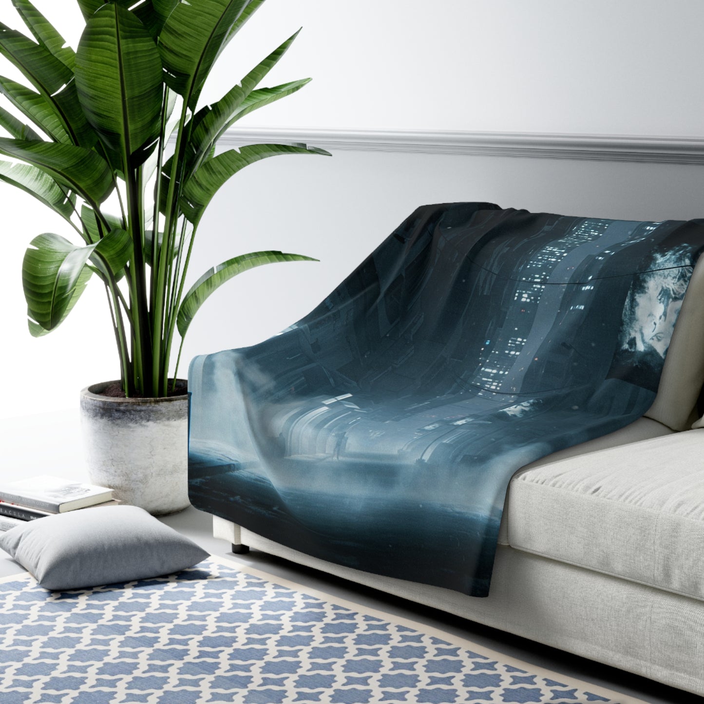Cozy Urban Night Sherpa Fleece Blanket - Soft & Warm, Perfect for Home Decor