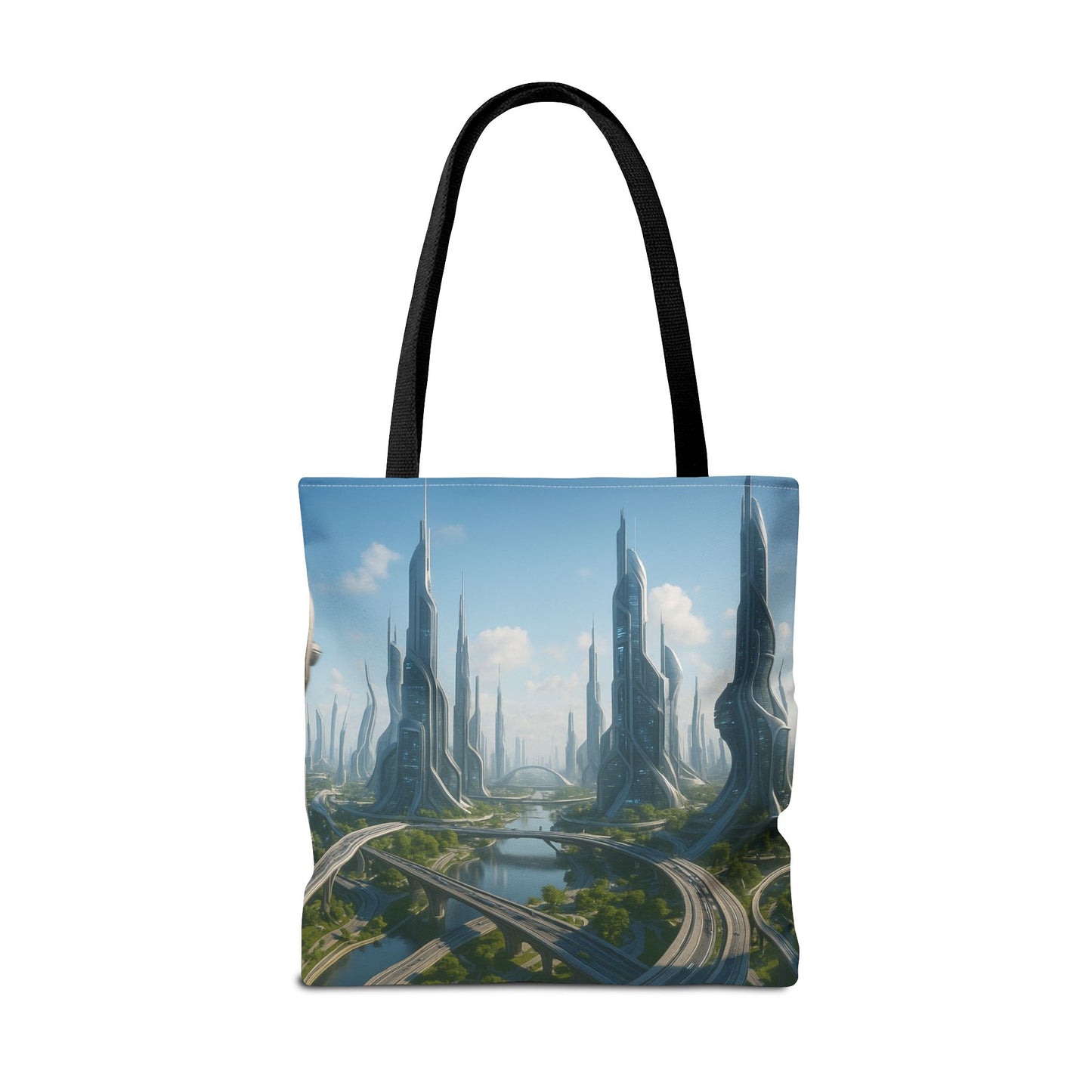 Futuristic Cityscape Tote Bag, Eco-Friendly Bag, Art Print Tote, Unique Shoulder Bag, Travel Tote, Stylish Shopping Bag, Gift for Her