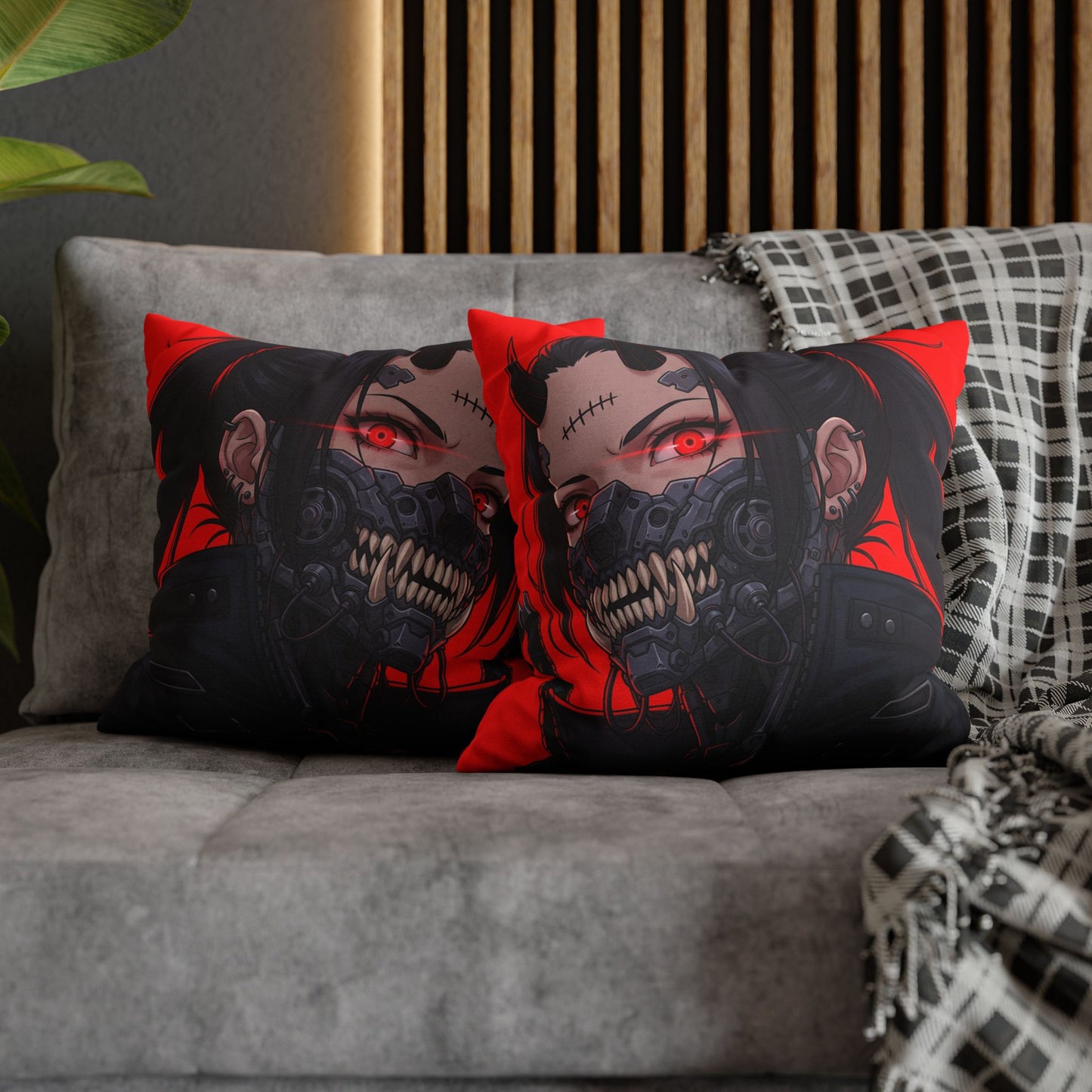 Gothic Anime Pillowcase, Decorative Throw Pillow, Cyberpunk Square Cushion, Bedroom Decor, Unique Gift for Fans, Cozy Home Accents
