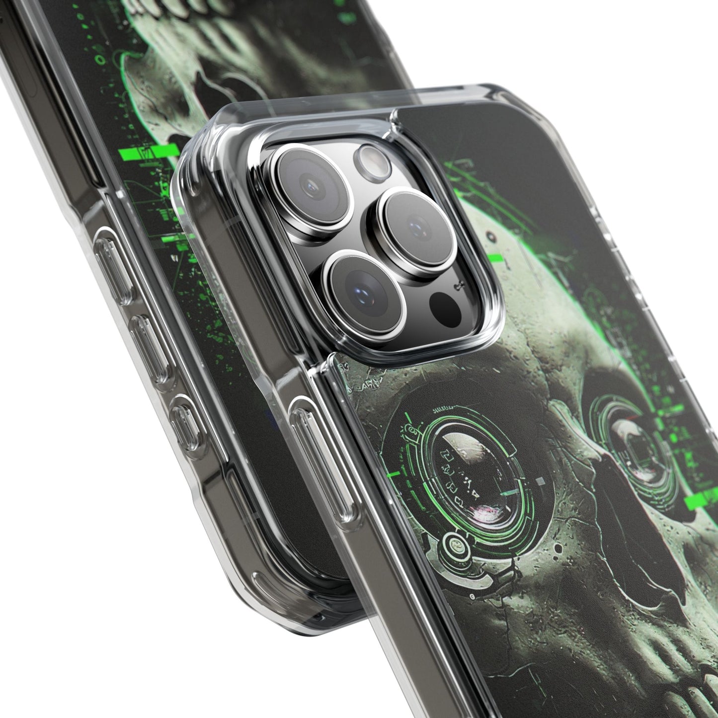 Gothic Skull Phone Case, Cyberpunk Design, Clear Impact Protection, Unique Gift for Him, Halloween Accessories, Tech Lover
