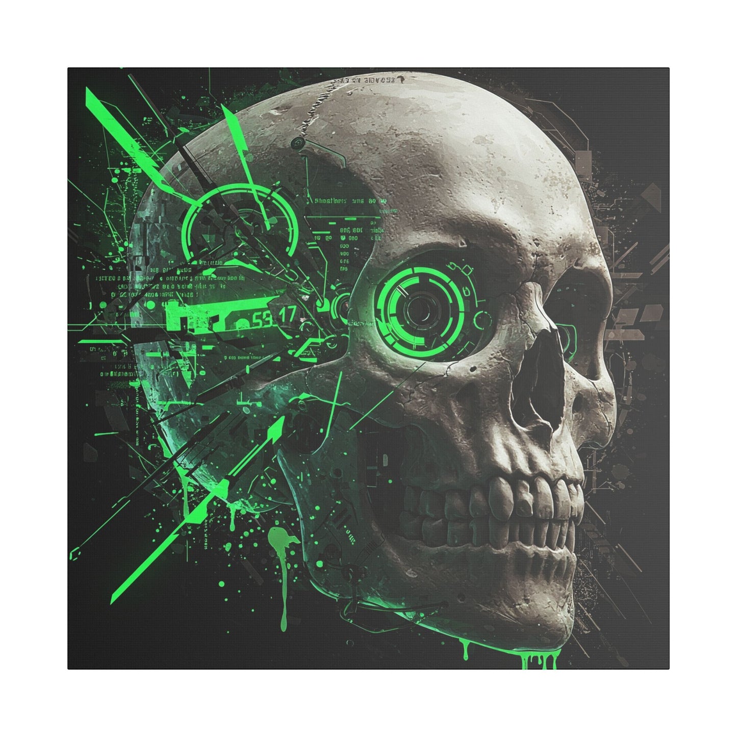 Digital Skull Art Wall Decor, Futuristic Skull Canvas Print, Cyberpunk Home Decor, Gothic Decoration, Unique Gift for Halloween