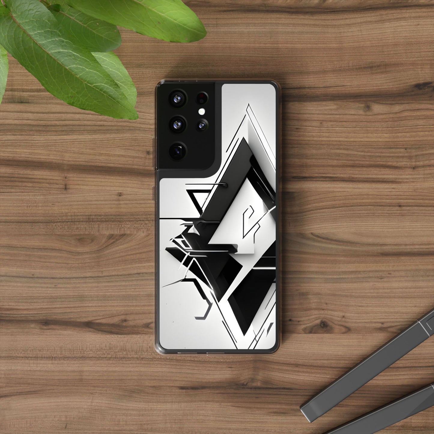 Clear Phone Case with Abstract Edgy Design Print