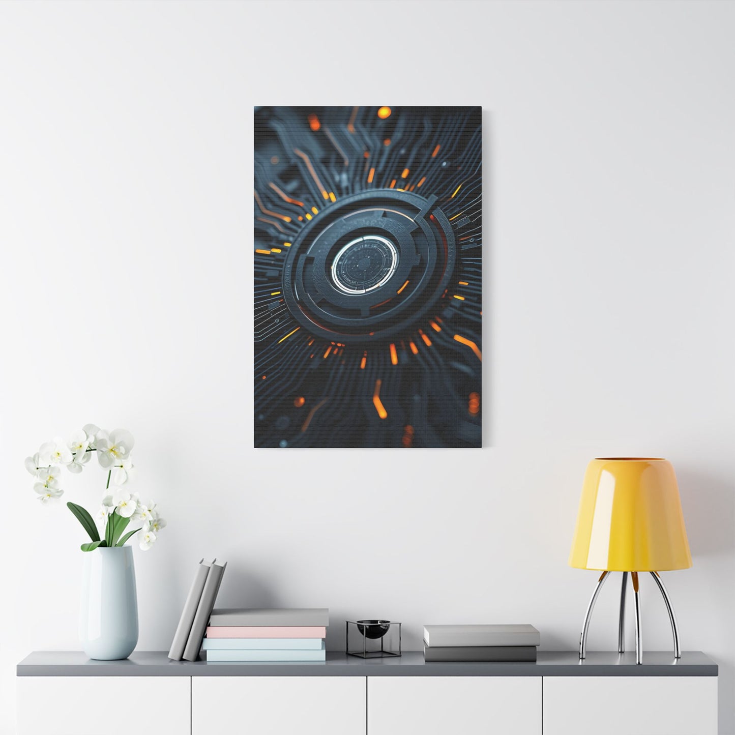 Futuristic Satin Canvas Wall Art, Modern Home Decor, Tech-Inspired Art Print, Unique Gift Idea, Abstract Wall Decoration, Cyberpunk Art