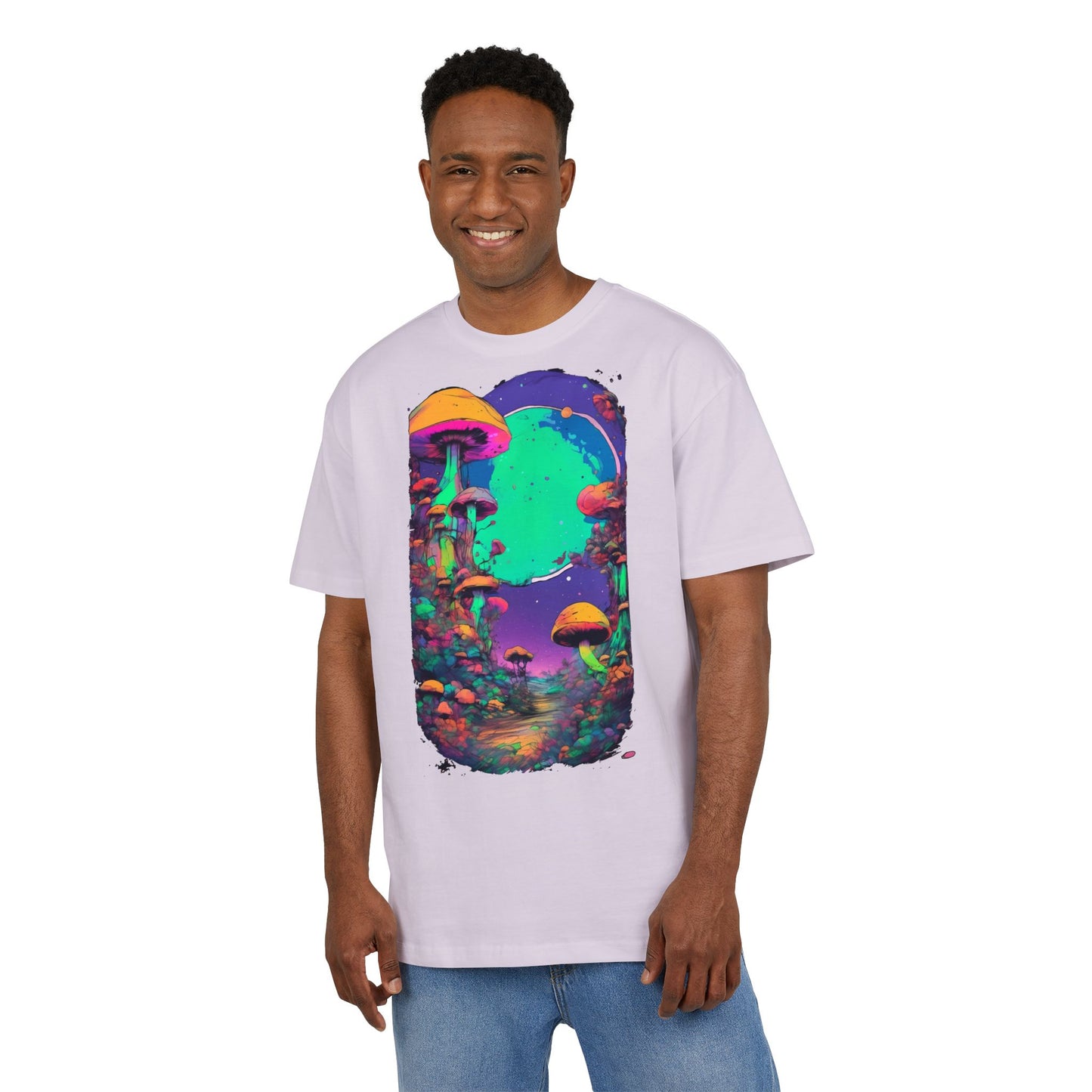 Psychedelic Mushroom Oversize Tee, Unisex Heavyweight Shirt, Bohemian Fashion, Festival Wear, Nature Lover Gift