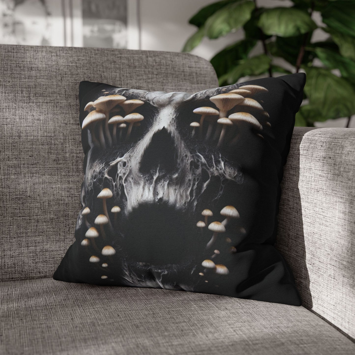Gothic Mushroom Skull Pillowcase - Home Decor, Halloween, Gothic Style, Unique Gift, Bed and Couch Accent