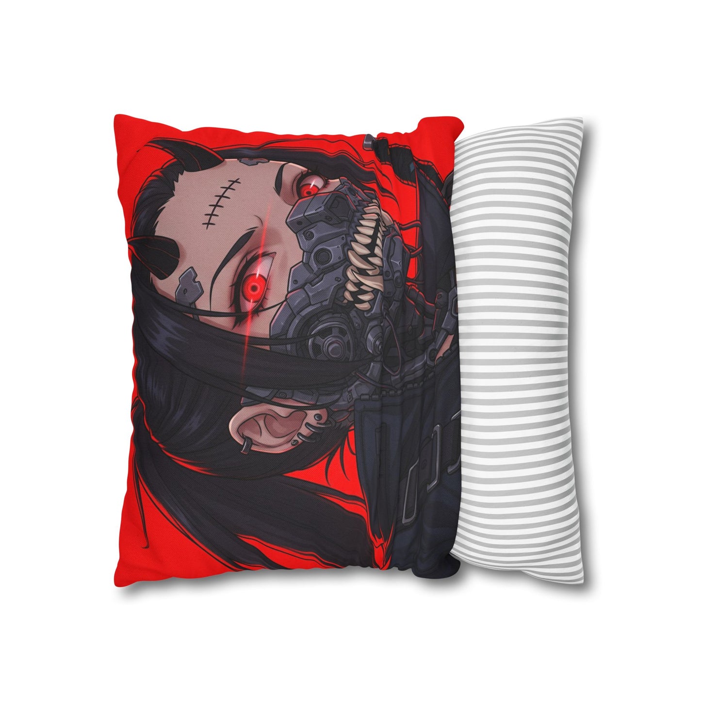 Gothic Anime Pillowcase, Decorative Throw Pillow, Cyberpunk Square Cushion, Bedroom Decor, Unique Gift for Fans, Cozy Home Accents