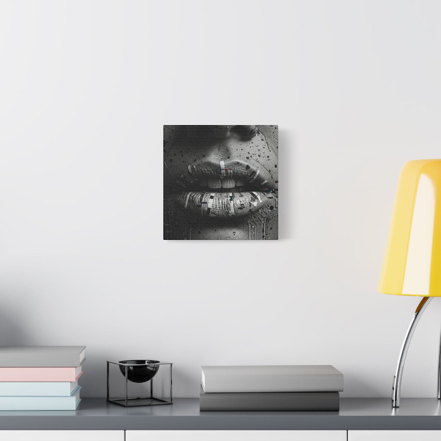 Gothic Lips Art Canvas, Digital Art Print, Unique Home Decor, Contemporary Wall Art, Cyberpunk Aesthetic, Perfect Gift