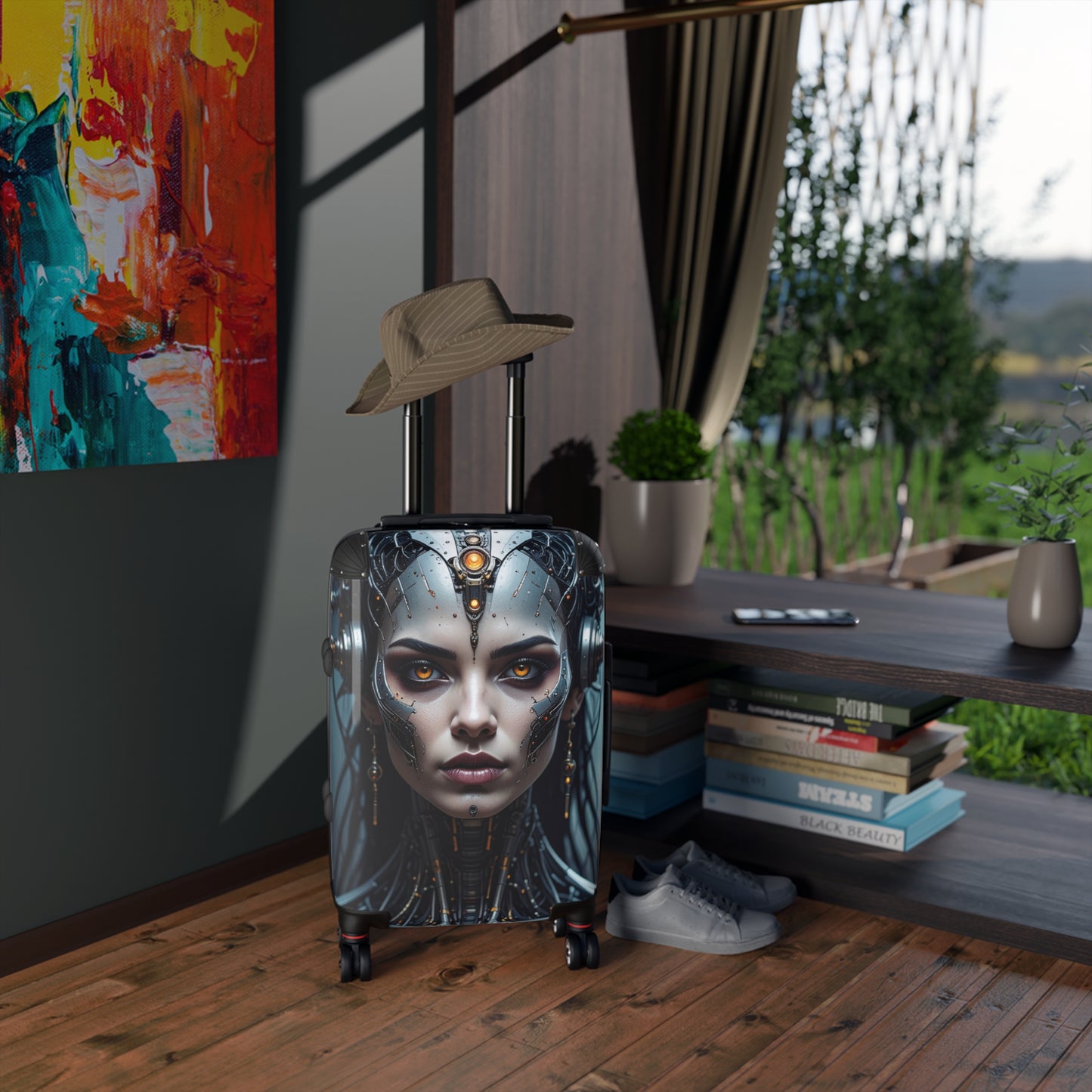 Futuristic Travel Suitcase - Unique Luggage, Stylish Carry-On, Personal Suitcase, Boho Vacation Bag, Robot Design