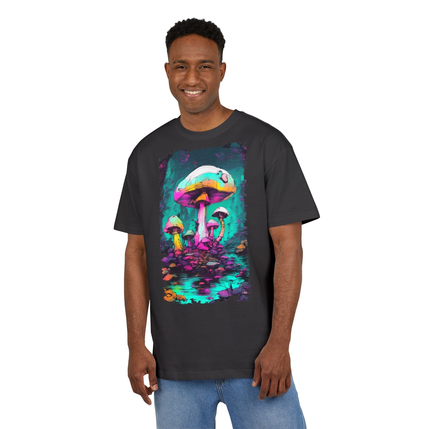 Psychedelic Mushroom Unisex Oversized Tee, Retro Graphic T-Shirt, Festival Wear, Street Style, Unique Gift for Nature Lovers