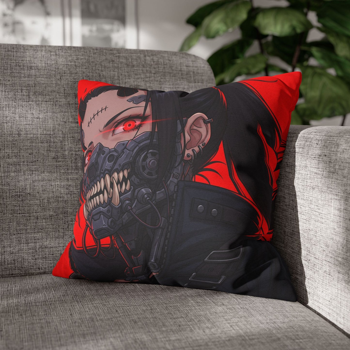 Gothic Anime Pillowcase, Decorative Throw Pillow, Cyberpunk Square Cushion, Bedroom Decor, Unique Gift for Fans, Cozy Home Accents