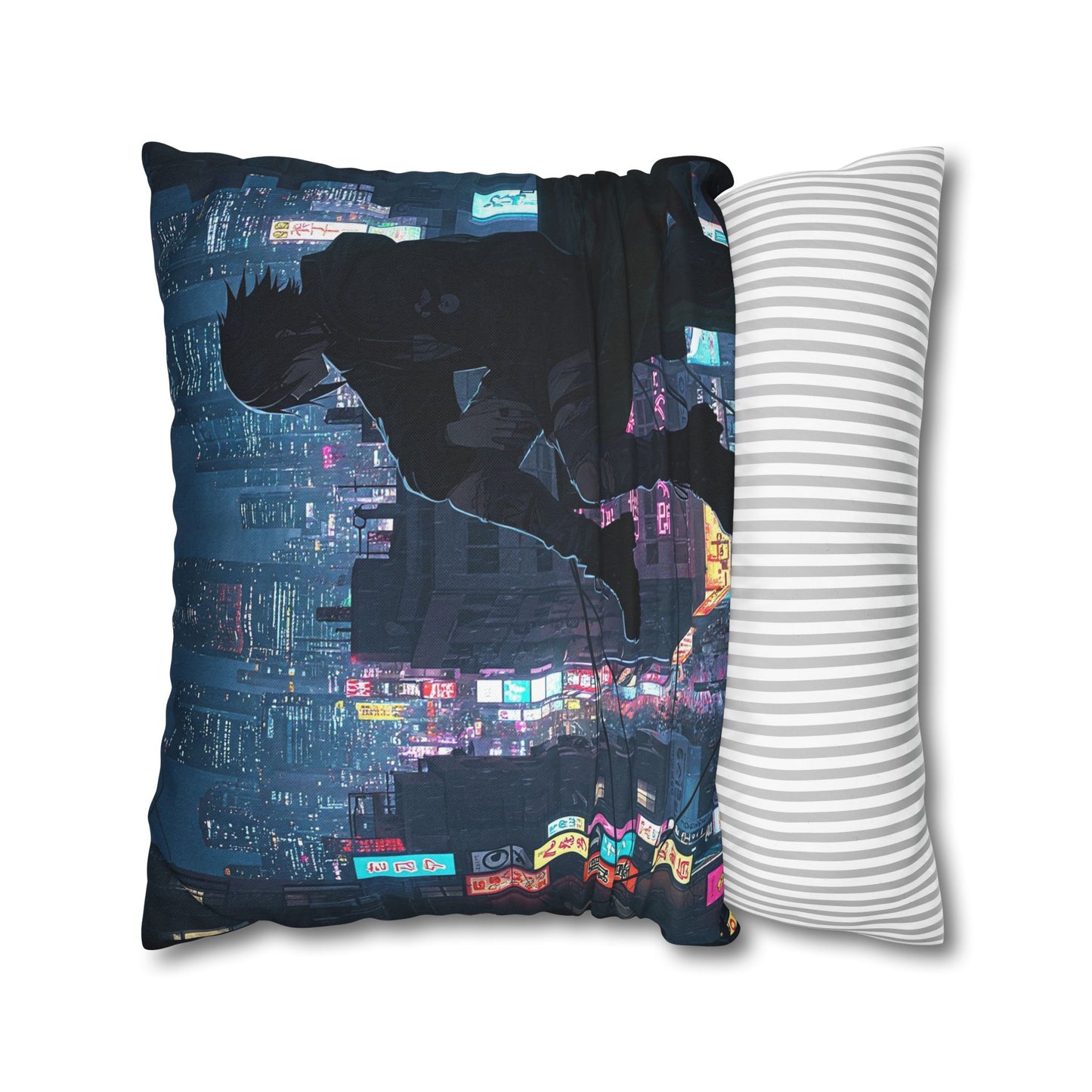 Anime-Inspired Urban Pillowcase, Cozy Home Decor, Nerdy Gift, Bedroom Accent, Cyberpunk Decor, Manga Lover Gift