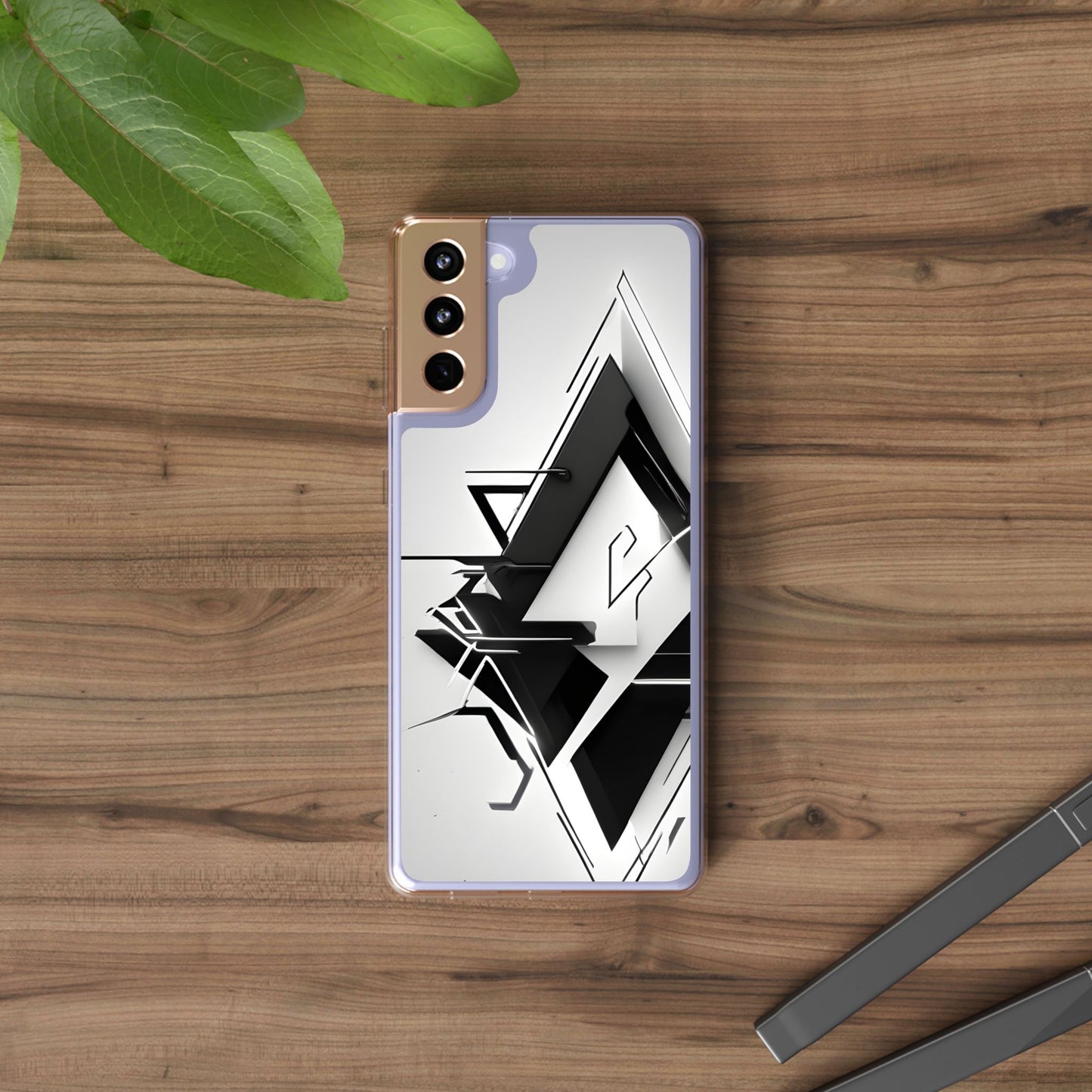 Clear Phone Case with Abstract Edgy Design Print